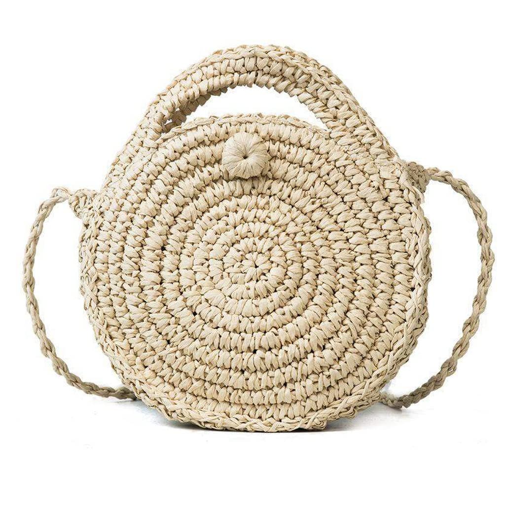 Handmade Straw Shoulder Bag for Women - Woven Crossbody Purse, Round Knitted Rattan Handbag, Summer Beach Bag (One Size) - Perfect for Beach Outings, Picnics, and Casual Day Trips