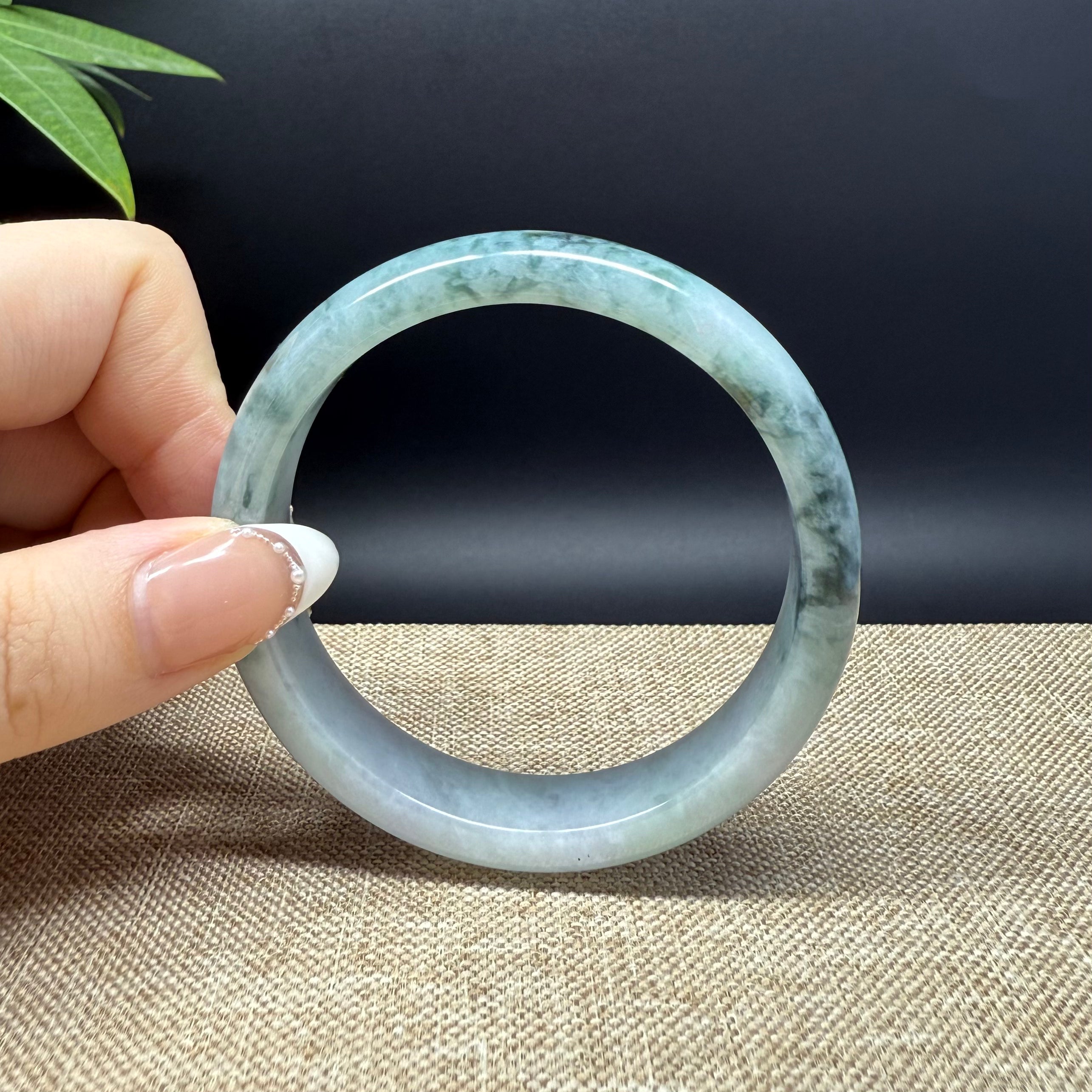 Authentic Burmese Green Jadeite Bangle Bracelet - 57.5mm Handmade Natural Jade Jewelry for Women - Perfect for Gifts, Meditation & Spiritual Healing