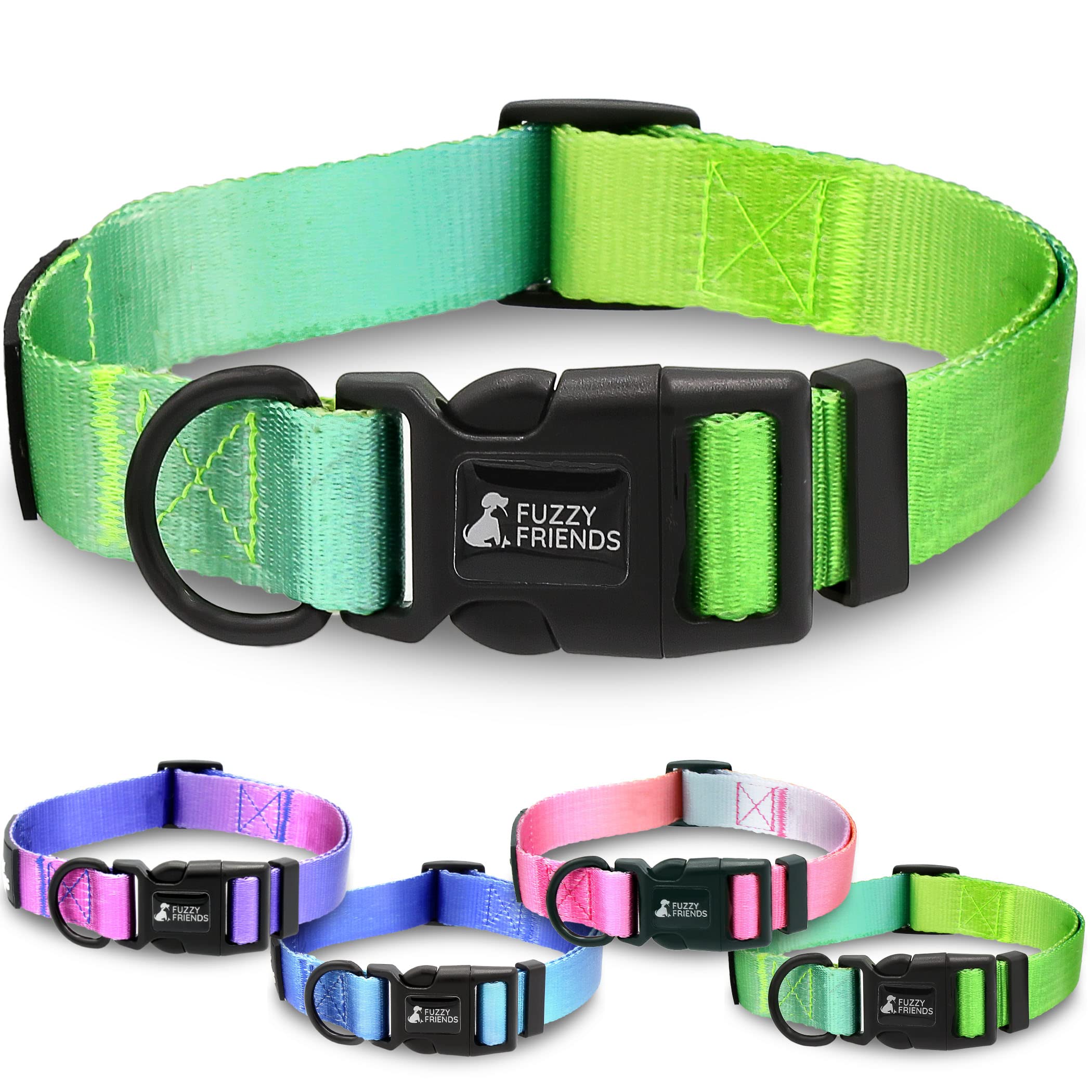Ombre Dog Collar with Matching Leash Set - Boho Tie Dye Luxury Pet Collar for Small Medium Large Dogs - Adjustable Soft Padded Comfort for Daily Walks, Training & Outdoor Adventures