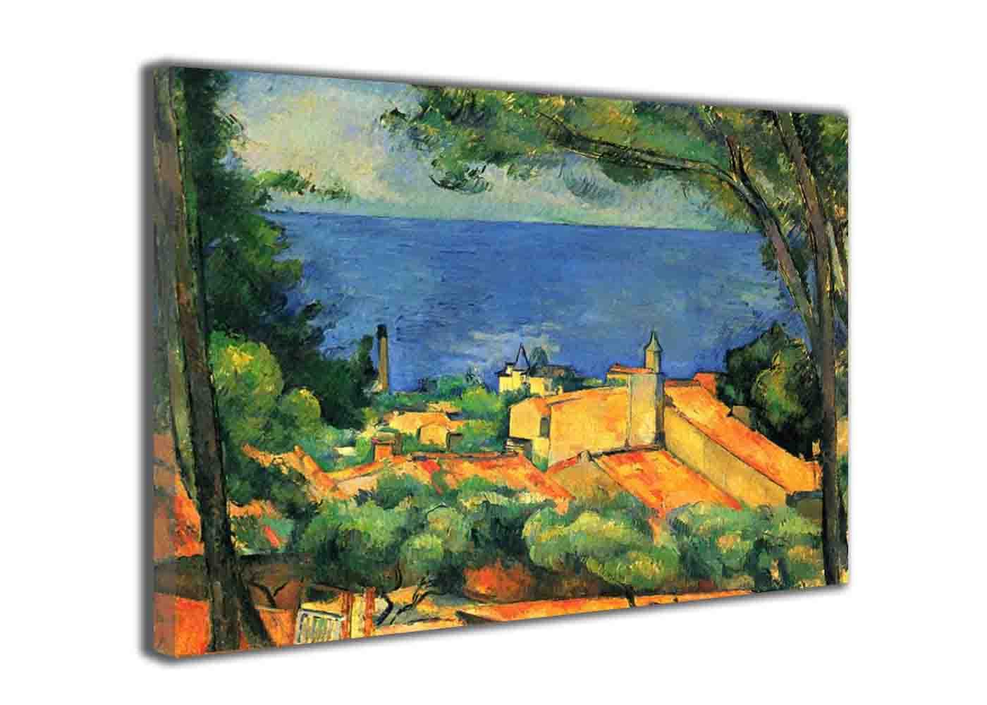 Paul Cézanne 'Red Roofs' Framed Canvas Wall Art - 24x35 Inch Impressionist Painting for Living Room, Bedroom & Office Decor - High Quality Reproduction Artwork for Home & Office Interior Design