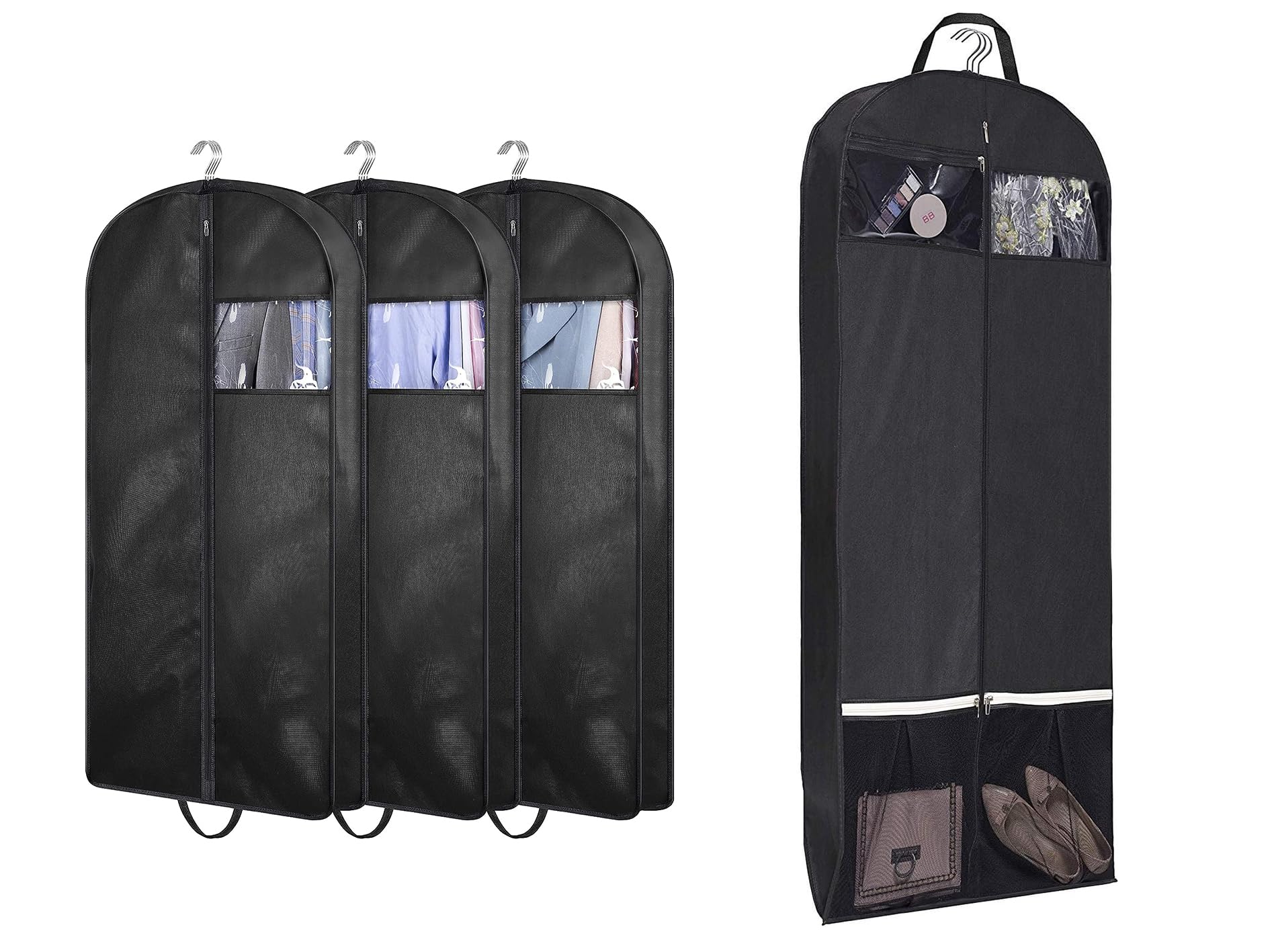 KIMBORA 43 Inch Suit Bags for Closet Storage & 54 Inch Garment Bags for Travel - Hanging Clothes Organizer for Wardrobe, Moving, and Business Trips