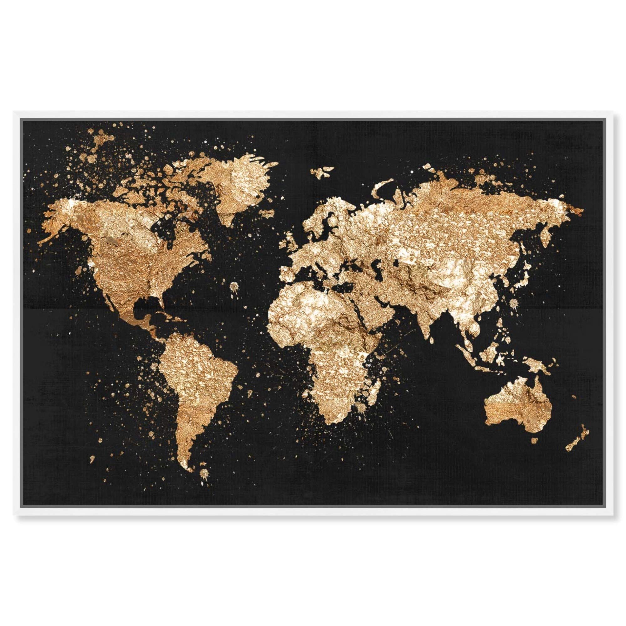 World Map Canvas Print - Framed Wall Art Decor with Flags - 'Mapamundi on The Rocks Night' Design - Perfect for Home Office, Living Room & Classroom Decor