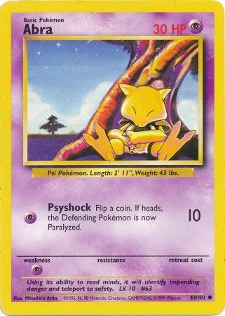 Abra (43/102) Pokemon Base Set Unlimited Trading Card - Perfect for Collectors, Battles & Gaming Fun