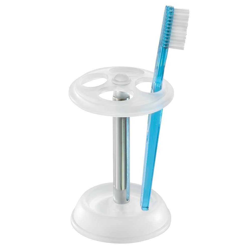 InterDesign York Clear Frosted/Chrome Toothbrush Holder Stand - Bathroom Countertop Organizer for Vanity, Sink, or Shower - Perfect for Modern Home & Travel Use