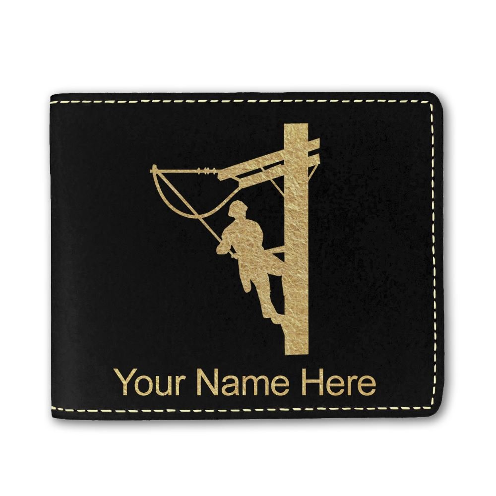 Premium SkunkWerkz Faux Leather Wallet for Linemen - Custom Engraved Name & Message - Durable RFID Blocking Bifold Wallet for Work & Everyday Use