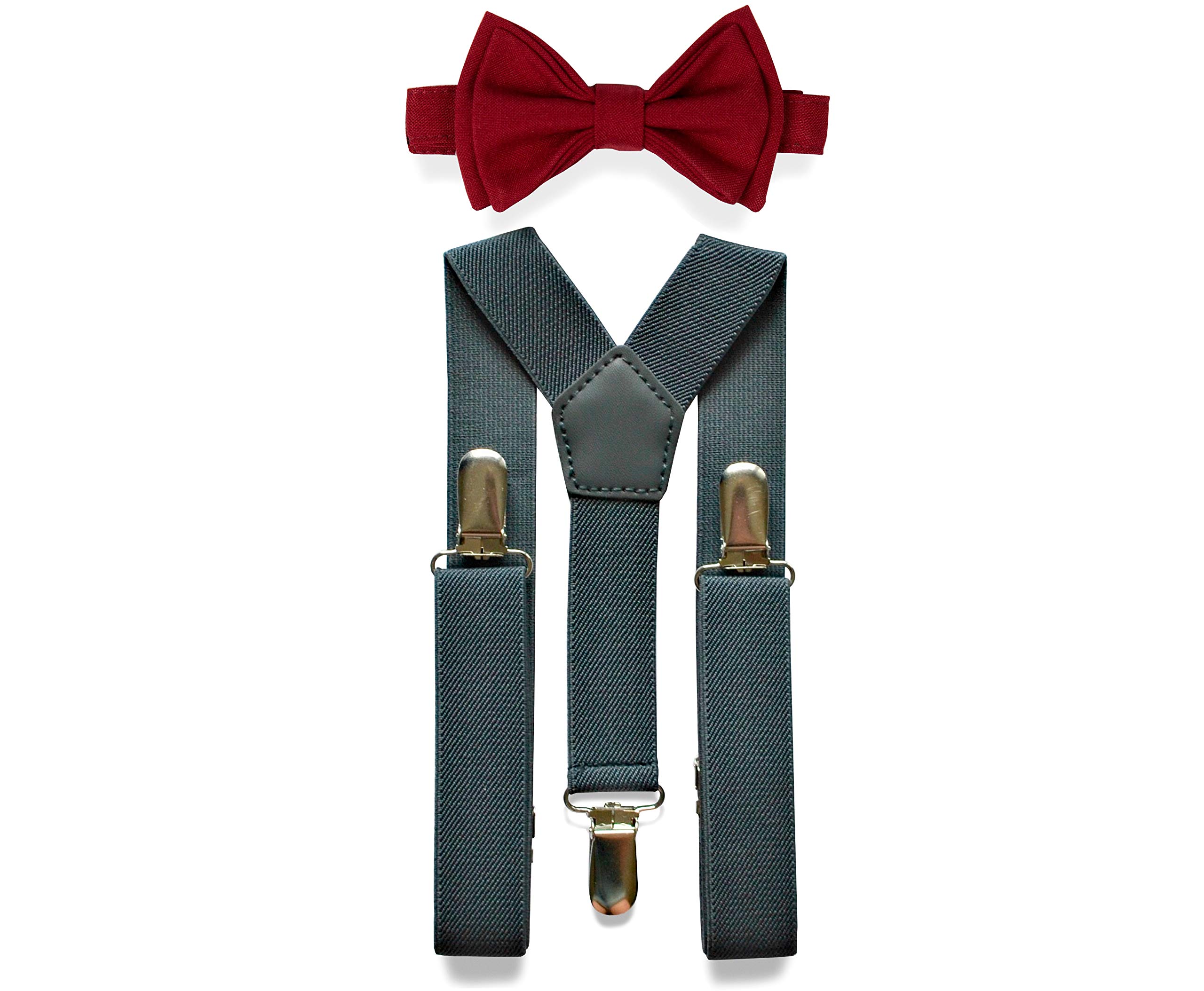 Charcoal Grey Suspenders & Bow Tie Set for Boys & Men - Wedding & Party Outfit