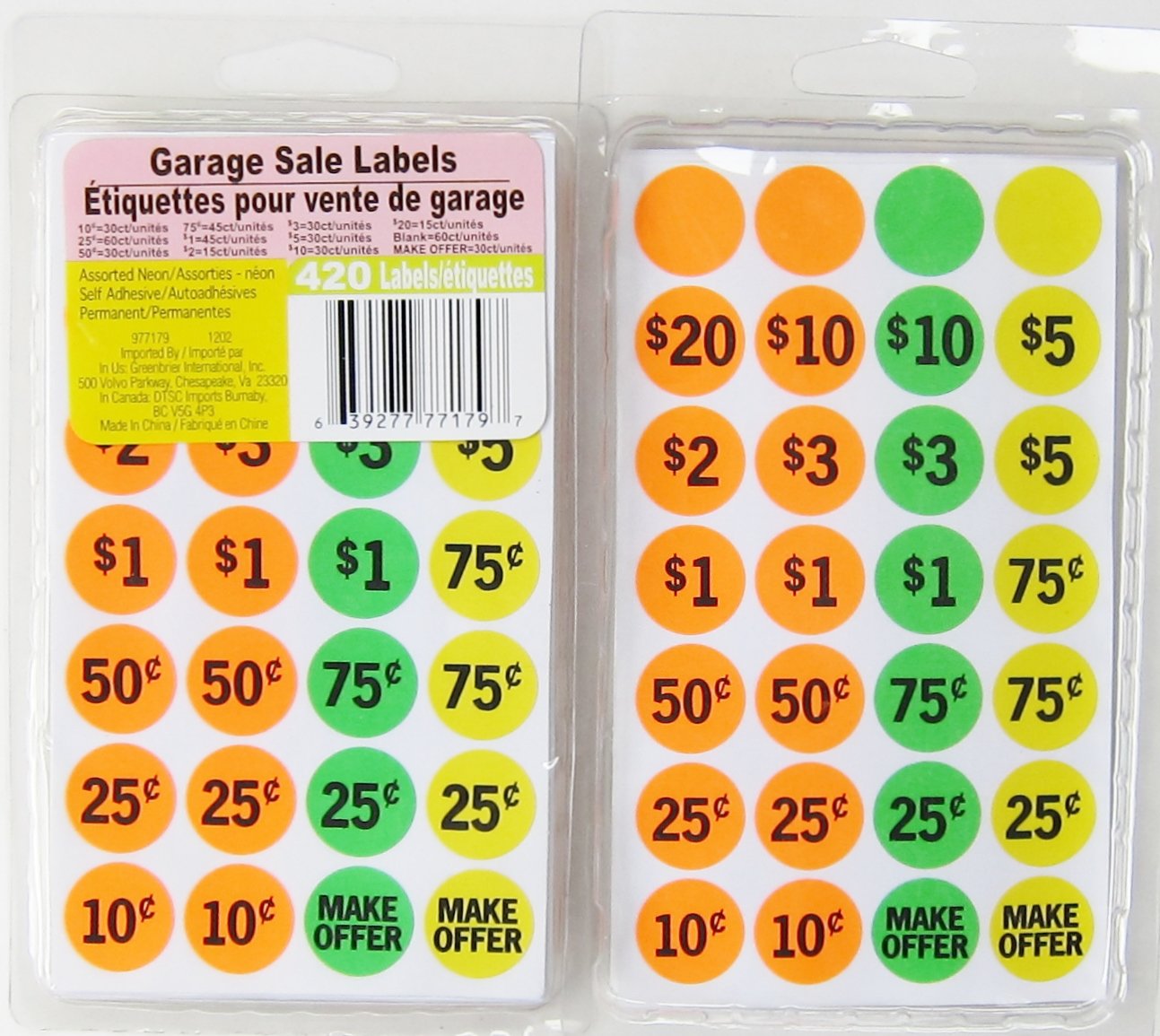 Neon Garage Sale Labels 2-Pack (840) - .75