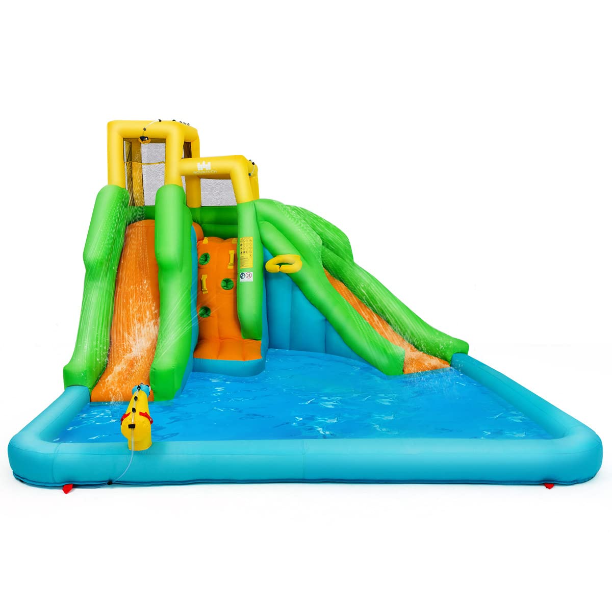GLACER Kids Inflatable Bouncer Slide - Indoor/Outdoor Bounce House with Splash Pool, 2 Water Slides, Climbing Wall, Basketball Hoop & Water Cannon - Backyard Water Park for Ages 3-10 (Air Blower Not Included) | Perfect for Summer Parties, Birthday Celebrations & Outdoor Family Fun