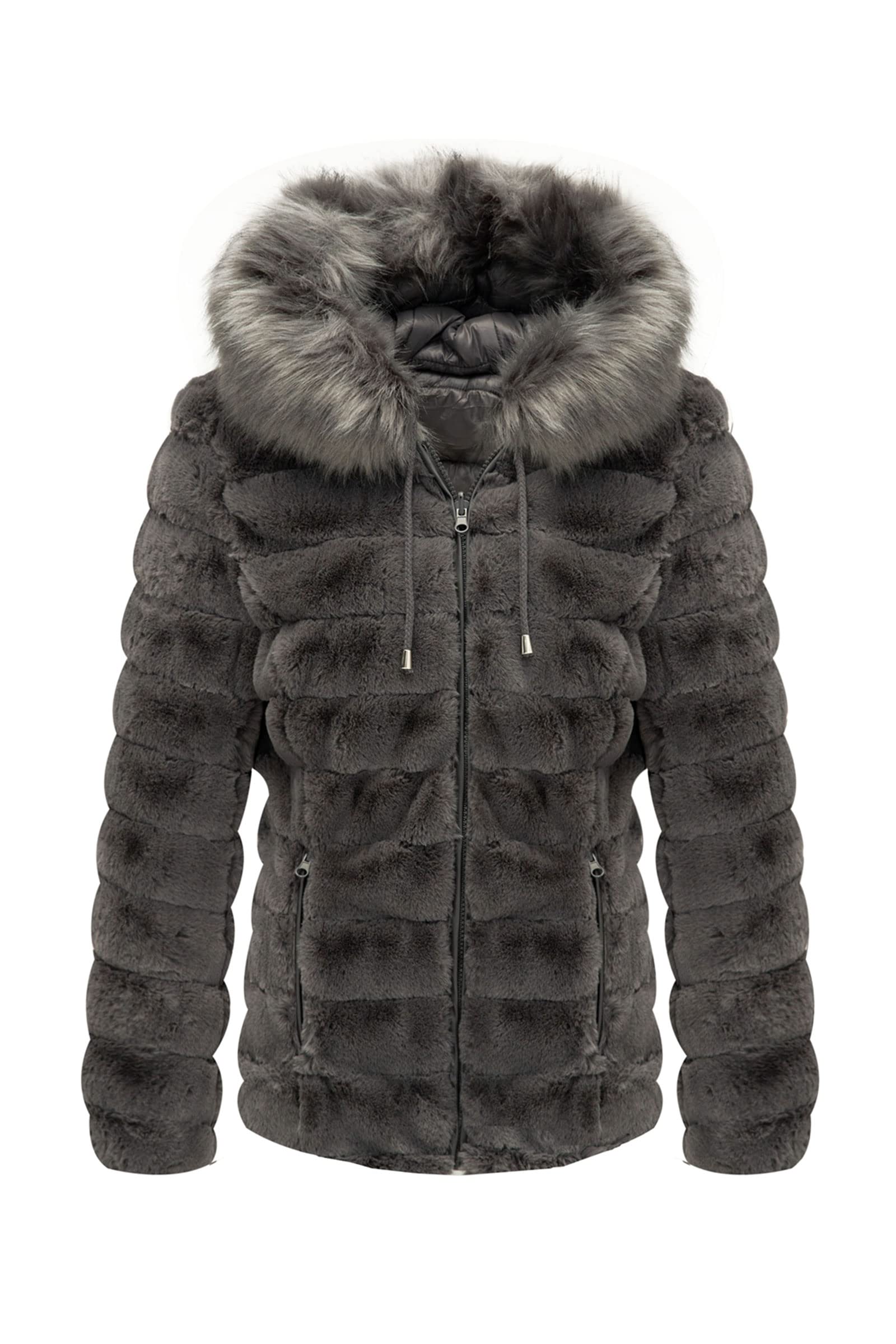 Bellivera Women's Reversible Faux Fur Jacket - Winter & Spring Double-Sided Hooded Puffer Coat with Detachable Fur Collar | Warm Fashion Outerwear for Casual Outings, Travel & Street Style