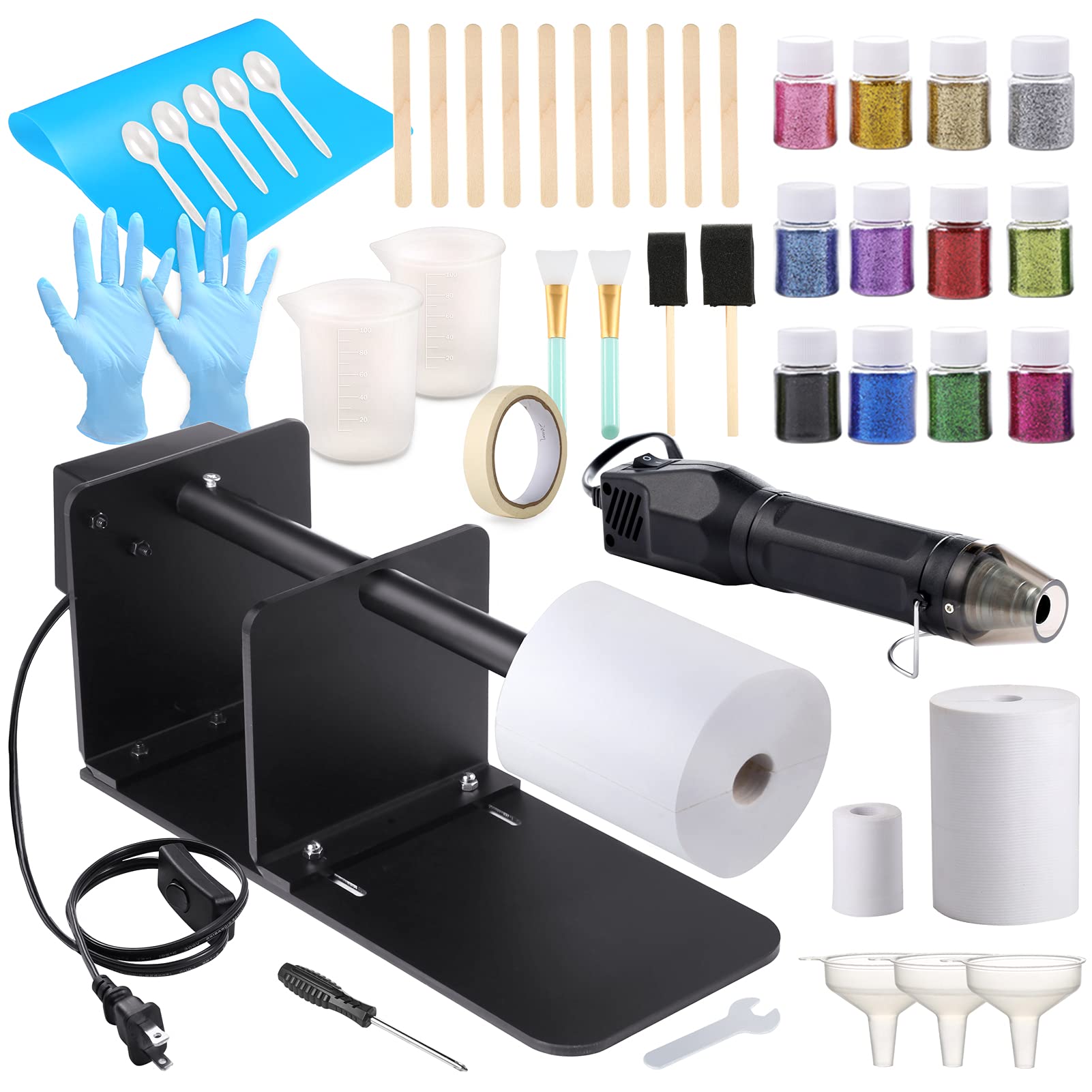 Sntieecr Tumbler Turner Machine for DIY Crafts - Includes Cup Spinner, Bubble Buster Tool & 12-Piece Glitter Powder Kit - Perfect for Epoxy Resin Projects, Beginner Crafters & Custom Tumbler Making - Great for Home DIY, Gift Making & Small Business Creations