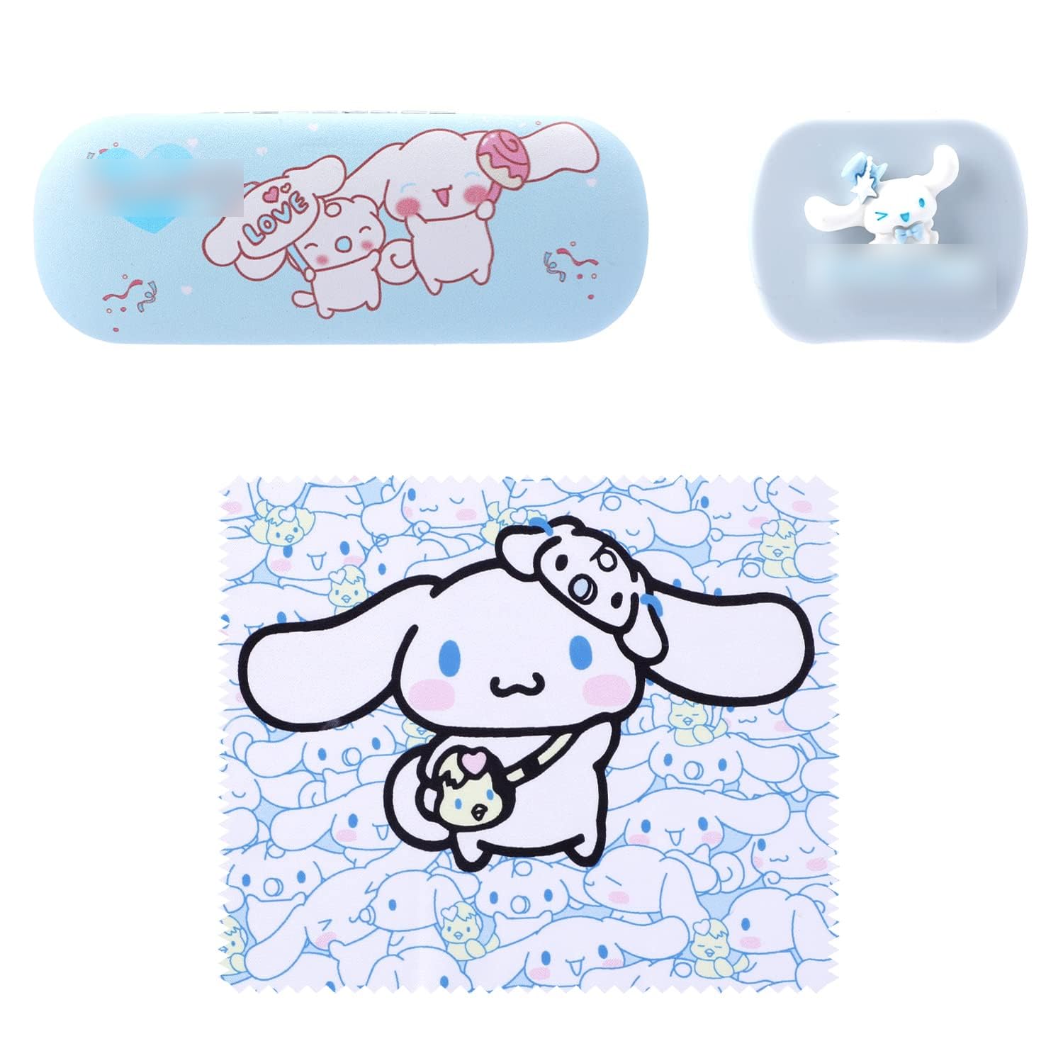 Cute Kawaii Kitty Cat Glasses Case - Hard Shell Eyeglass Holder with Cleaning Cloth & Contact Lens Storage Box | Perfect for Women, Girls, Travel & Daily Use