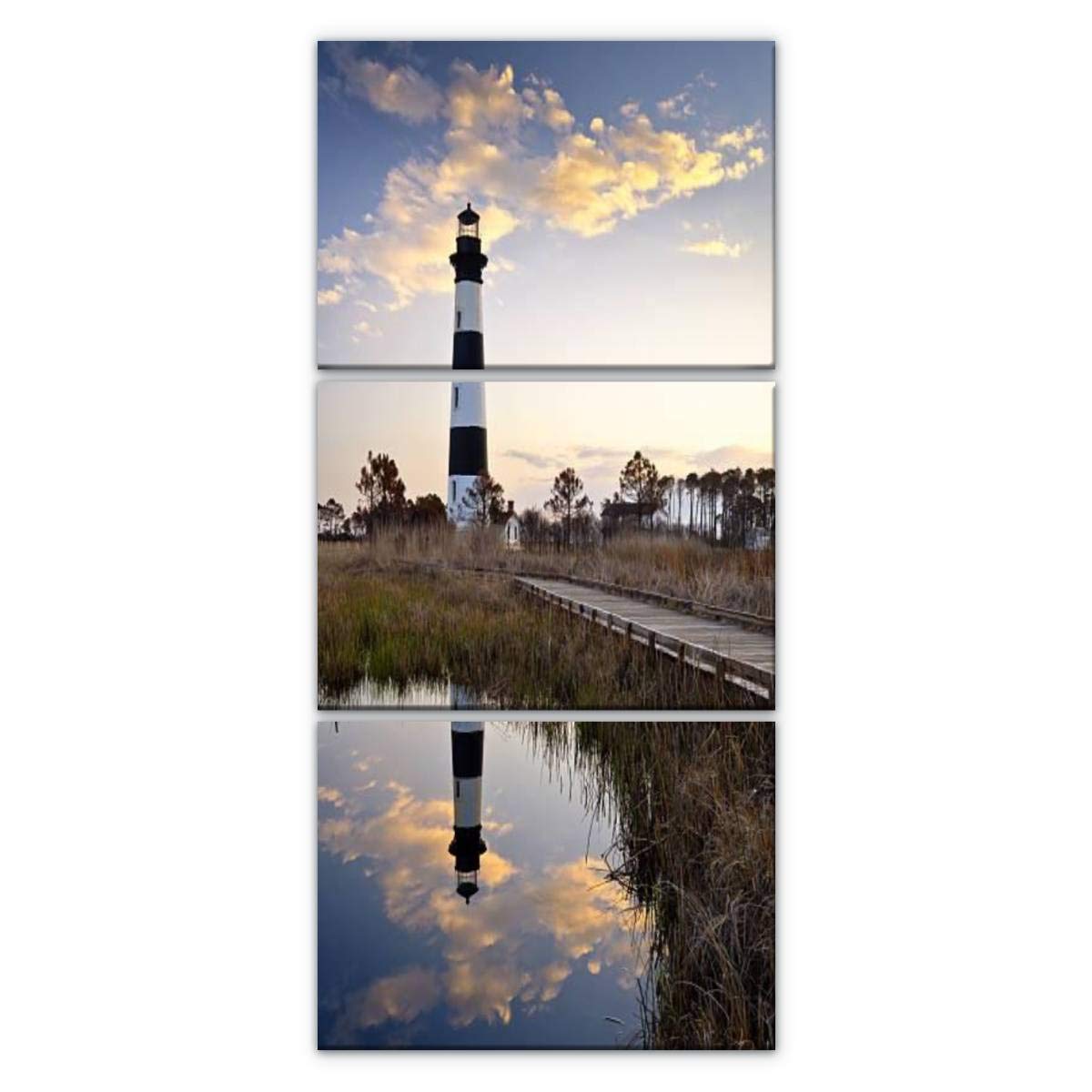 XEPPO1 3-Piece Wall Art Canvas Print - Bodie Island Lighthouse at Cape Hatteras National Seashore, Outer Banks NC - Modern Abstract Coastal Decor - Stretched & Framed Ready to Hang - Perfect for Living Room, Bedroom or Office Decor