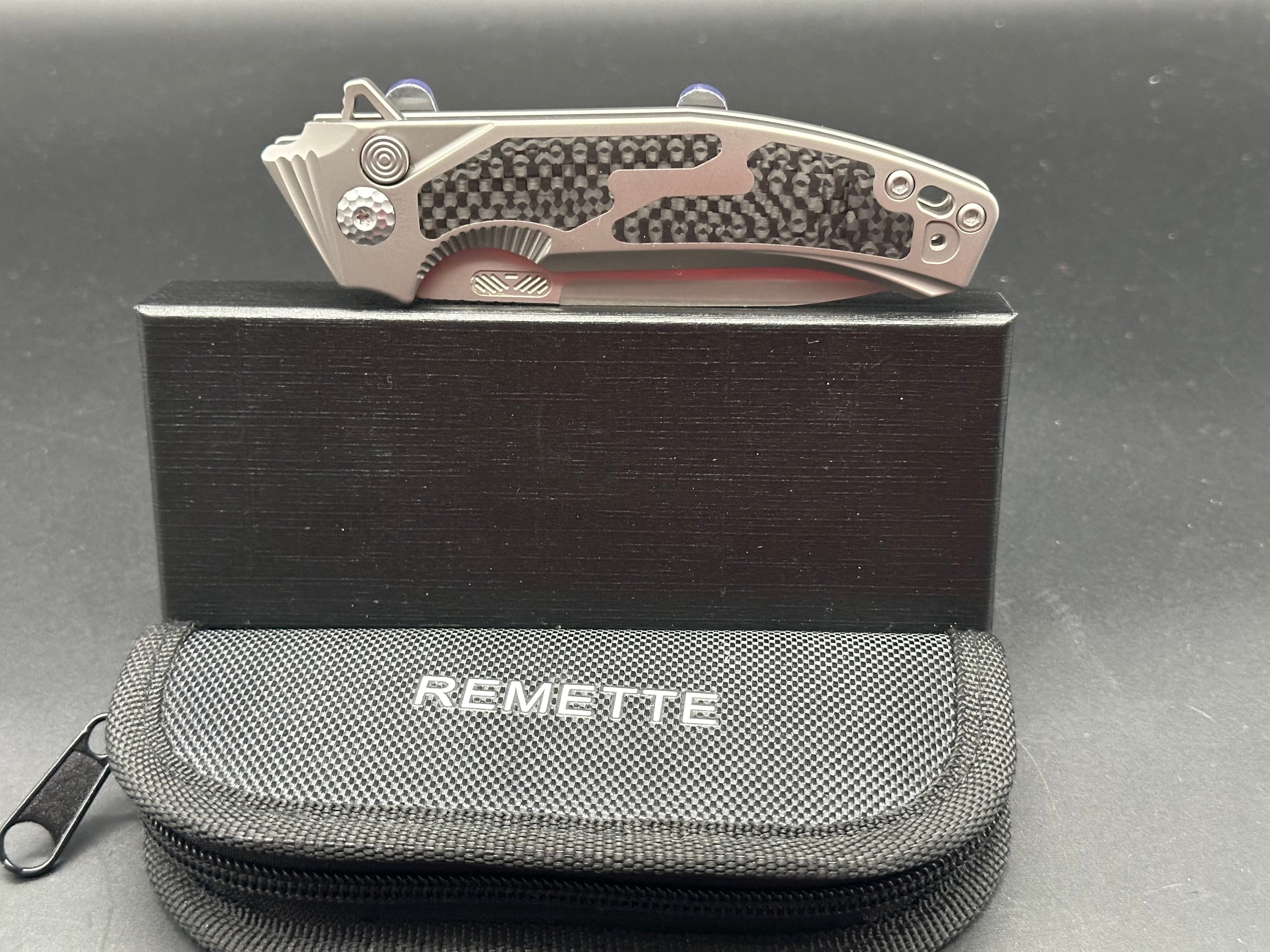 REMETTE Steed Button Lock Pocket Knife - Titanium Handle Folding Knife for EDC, Camping, Hiking & Outdoor Adventures