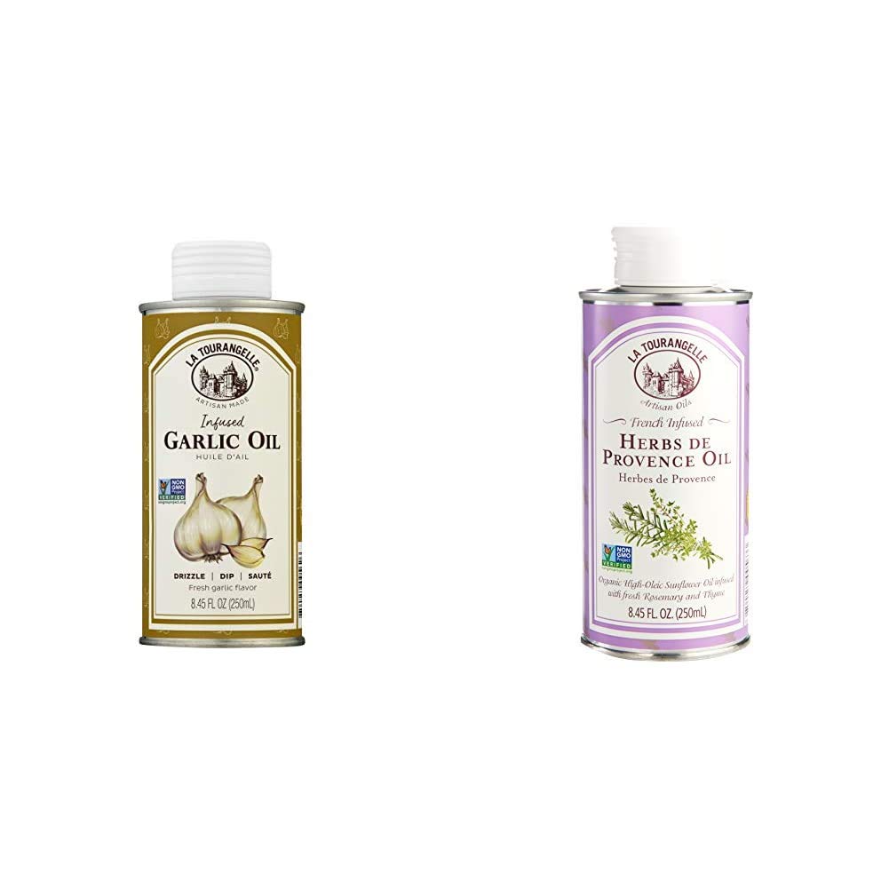 La Tourangelle Garlic & Herbs de Provence Infused Olive Oil Bundle - 8.45 fl oz - Premium Cooking Oil for Salads, Pasta & Grilling - Artisan French Culinary Oil Gift Set