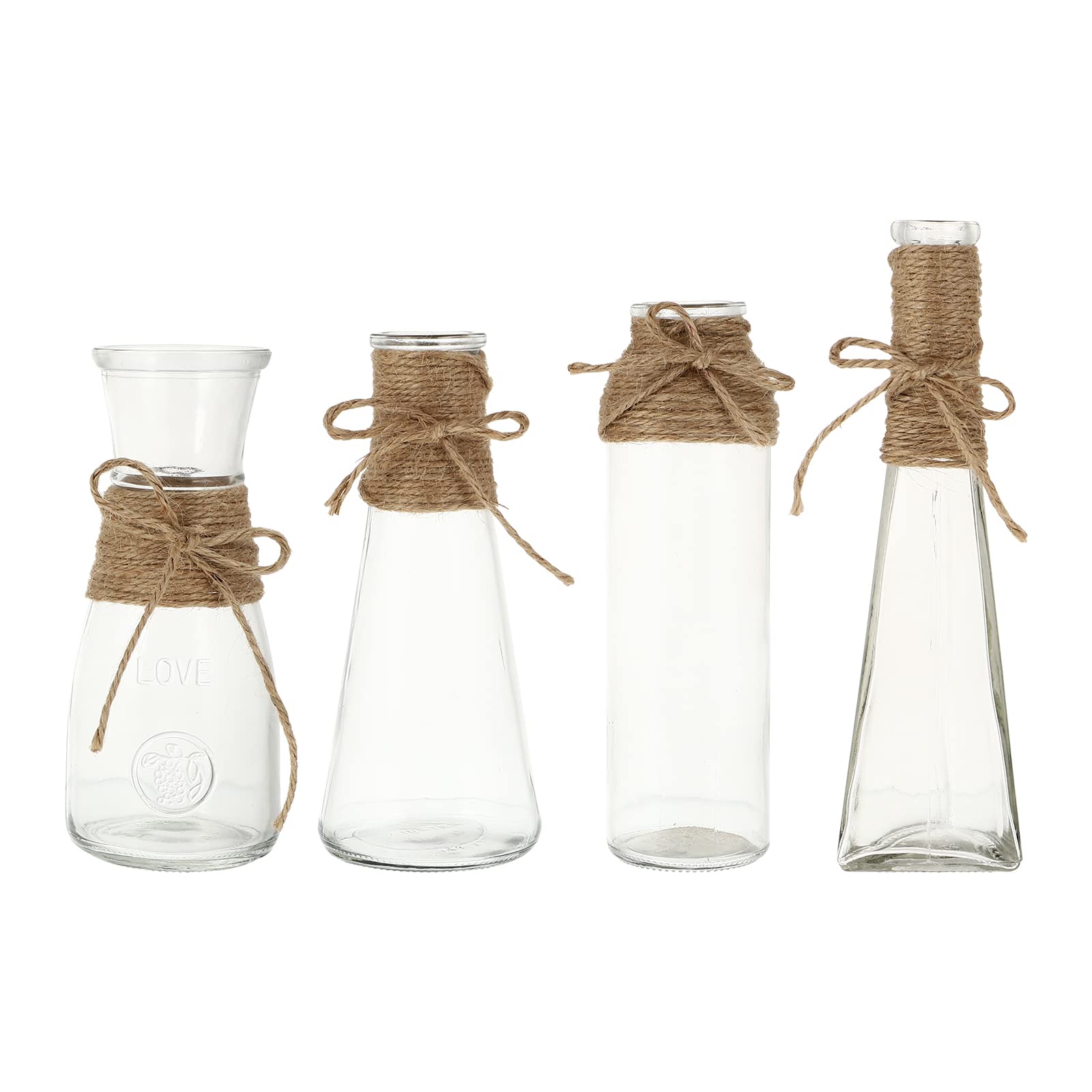 ULTNICE 4-Piece Artistic Hydroponic Glass Vase Set with Transparent Design & Hemp Rope Accent - Perfect for Home Decor, DIY Projects, and Indoor Plant Displays