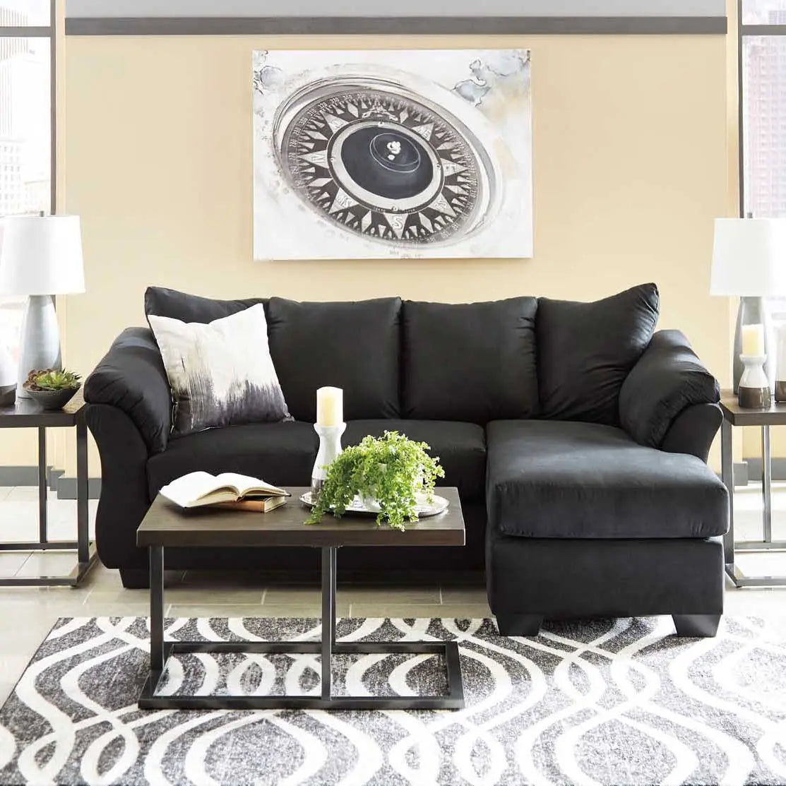 Darcy Reversible Sectional Sofa Chaise Lounge - Black Linen Fabric - Modern Living Room Furniture for Small Spaces | Perfect for Apartments, Studios & Cozy Homes
