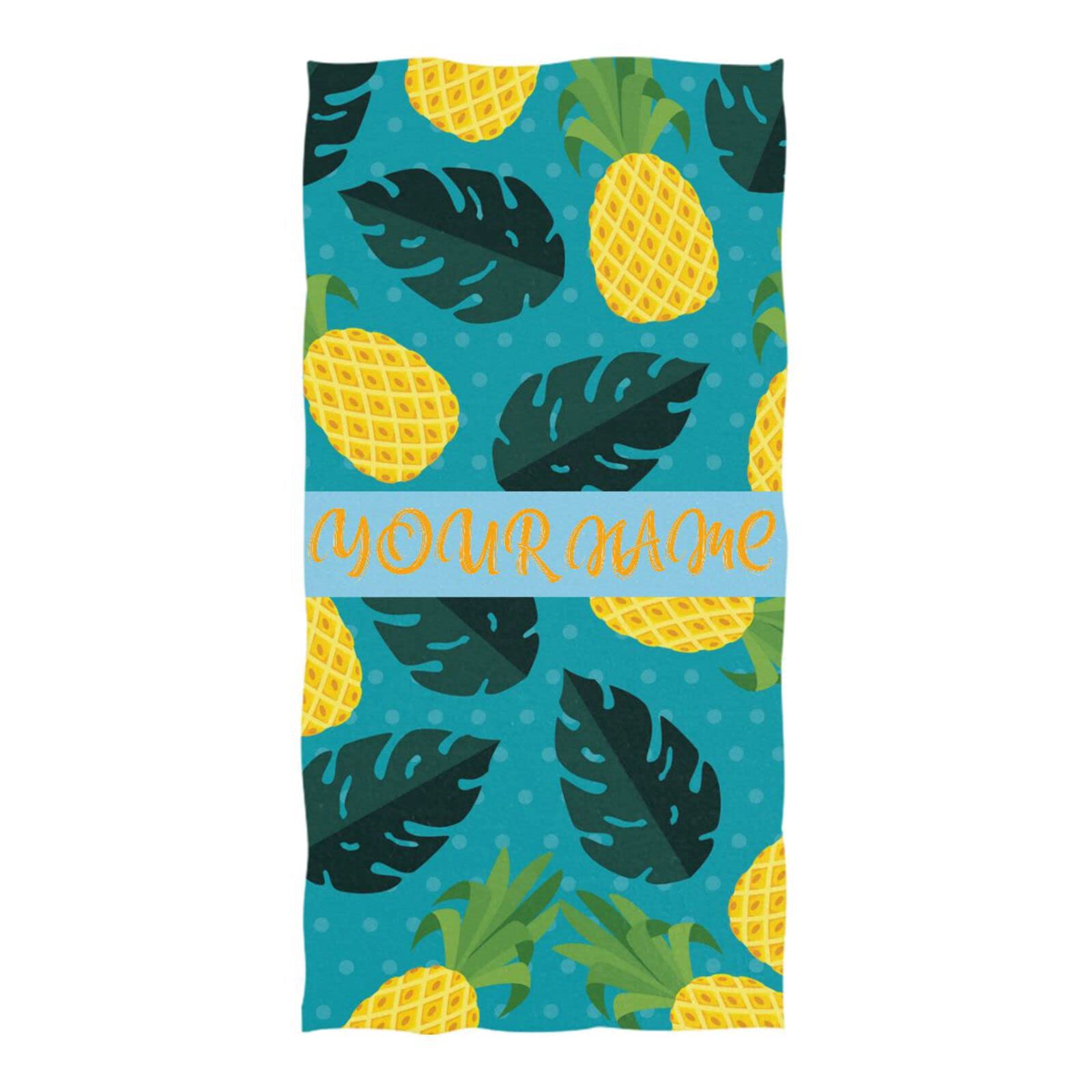 Custom Personalized Beach Towel with Name - Tropical Fern & Pineapple Design | Quick-Dry, Sand-Free Large Towel for Swimming, Travel, Pool, Beach Vacation Gifts