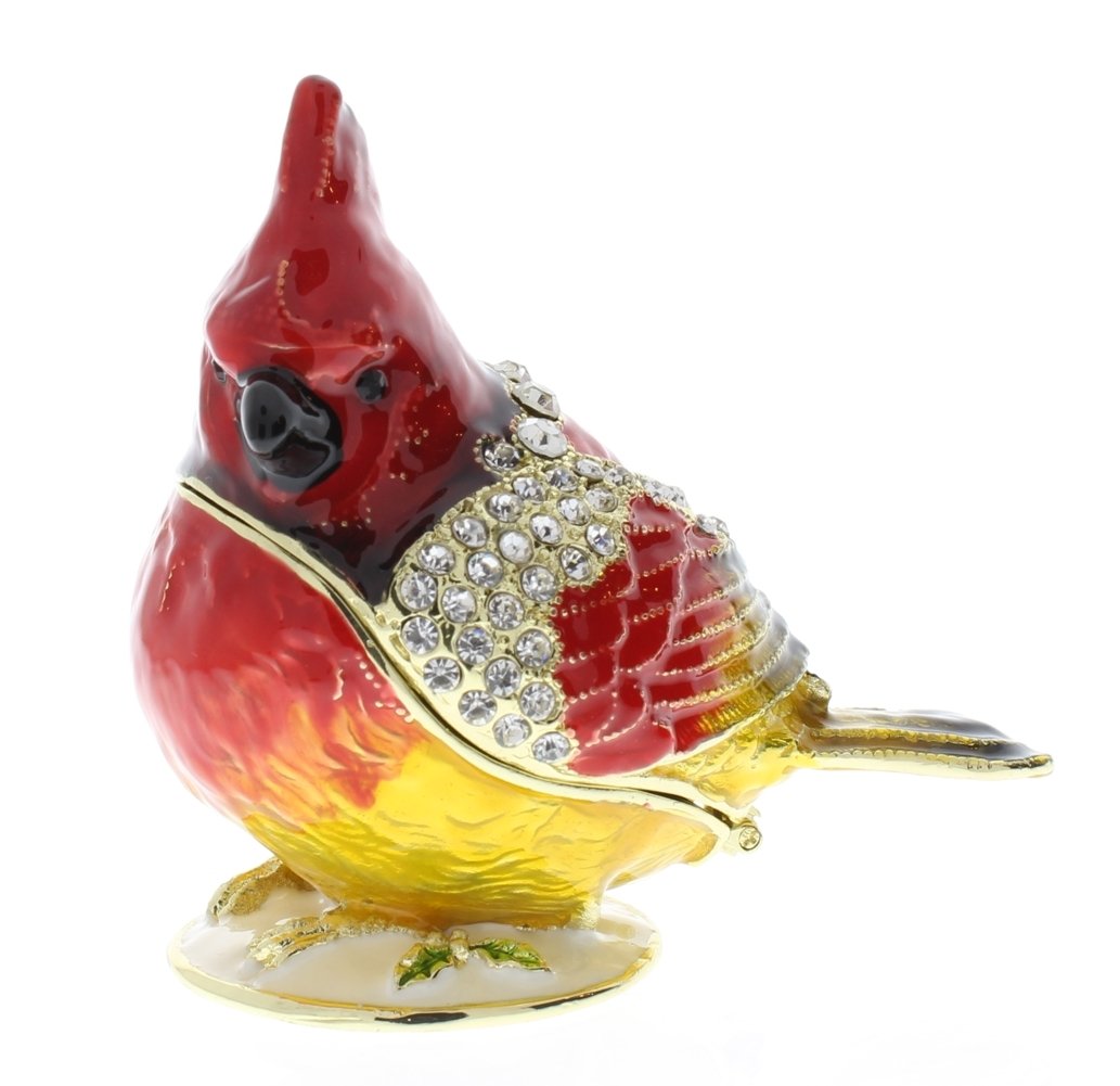 Exquisite Cardinal Box with Swarovski Crystals - Elegant Jewelry & Trinket Storage Box for Rings, Earrings, Necklaces - Perfect for Home Decor, Gift Giving & Wedding Favors