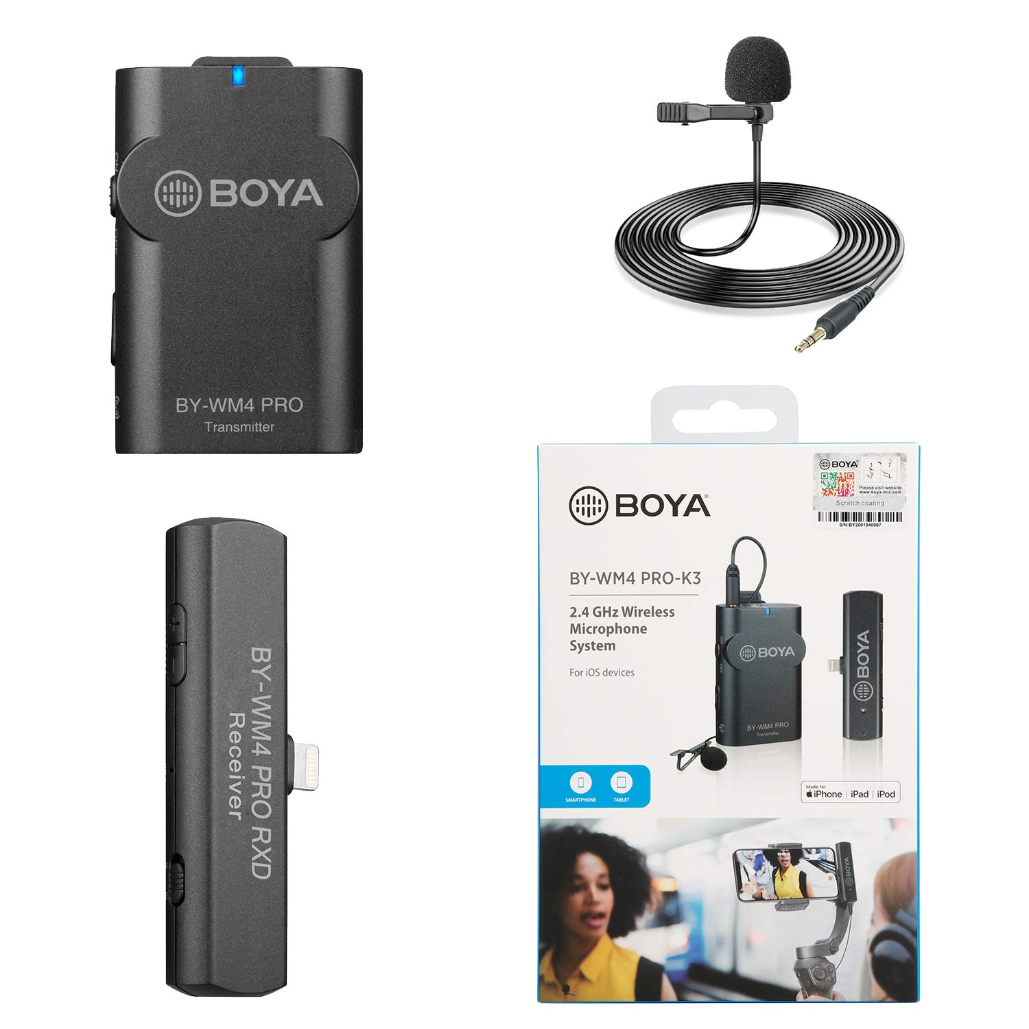 BOYA by-WM4 Pro Wireless Lavalier Microphone System with Lightning Connector - Compatible with iPhone, iPad, iOS Devices - Ideal for Podcasting, Facebook Live, YouTube Streaming & Video Recording - Perfect for Interviews, Vlogging & Content Creation