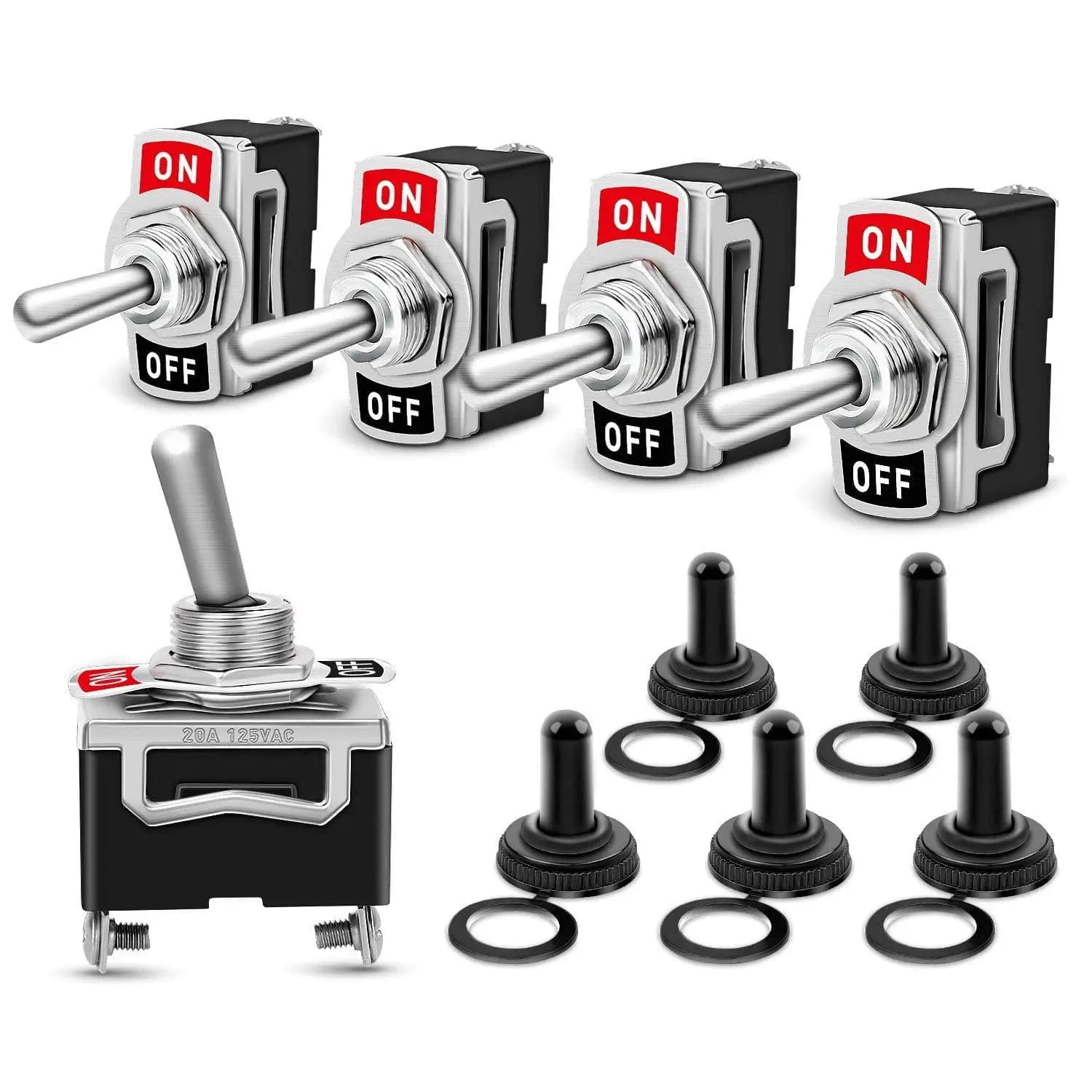 5Pack 2Pin ON/OFF SPST Toggle Switch - Heavy Duty Metal Electrical Switches for DIY Electronics, Automotive, and Home Appliances - Perfect for Cars, Boats, and Industrial Control Panels