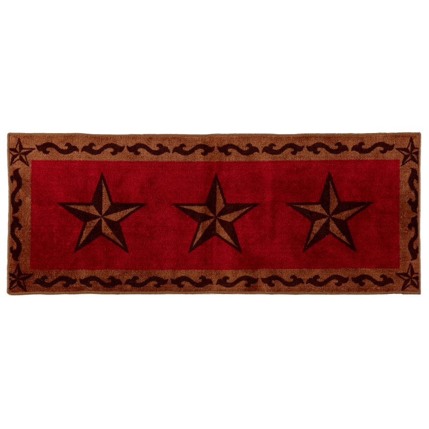 3-Star Scroll Motif Non-Slip Kitchen and Bath Rug - Red | Soft Absorbent Mat for Bathroom, Laundry Room, and Entryway Decor