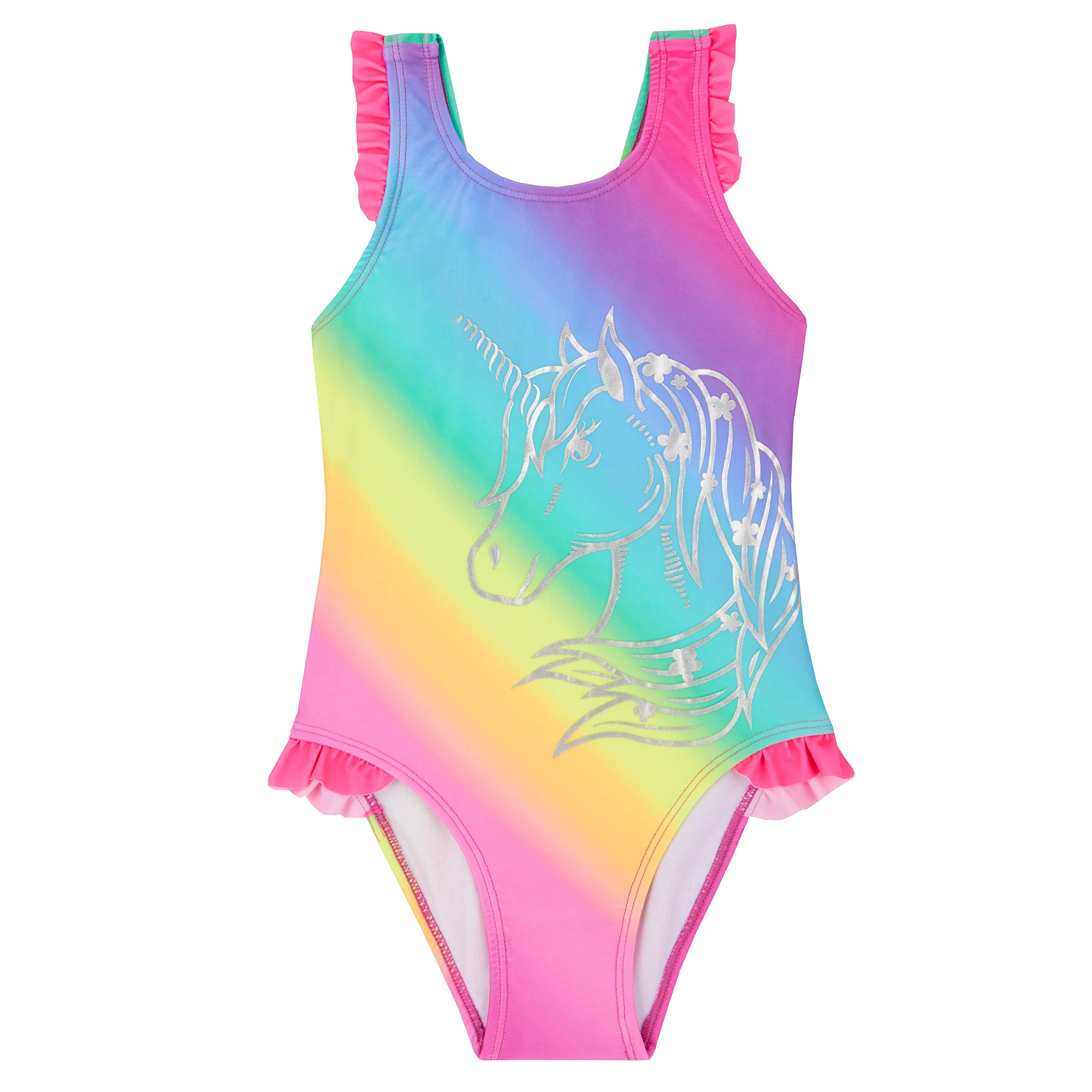Girls' Rainbow Unicorn One-Piece Swimsuit - Cute Bathing Suit for Kids, Beach, Pool & Summer Water Play