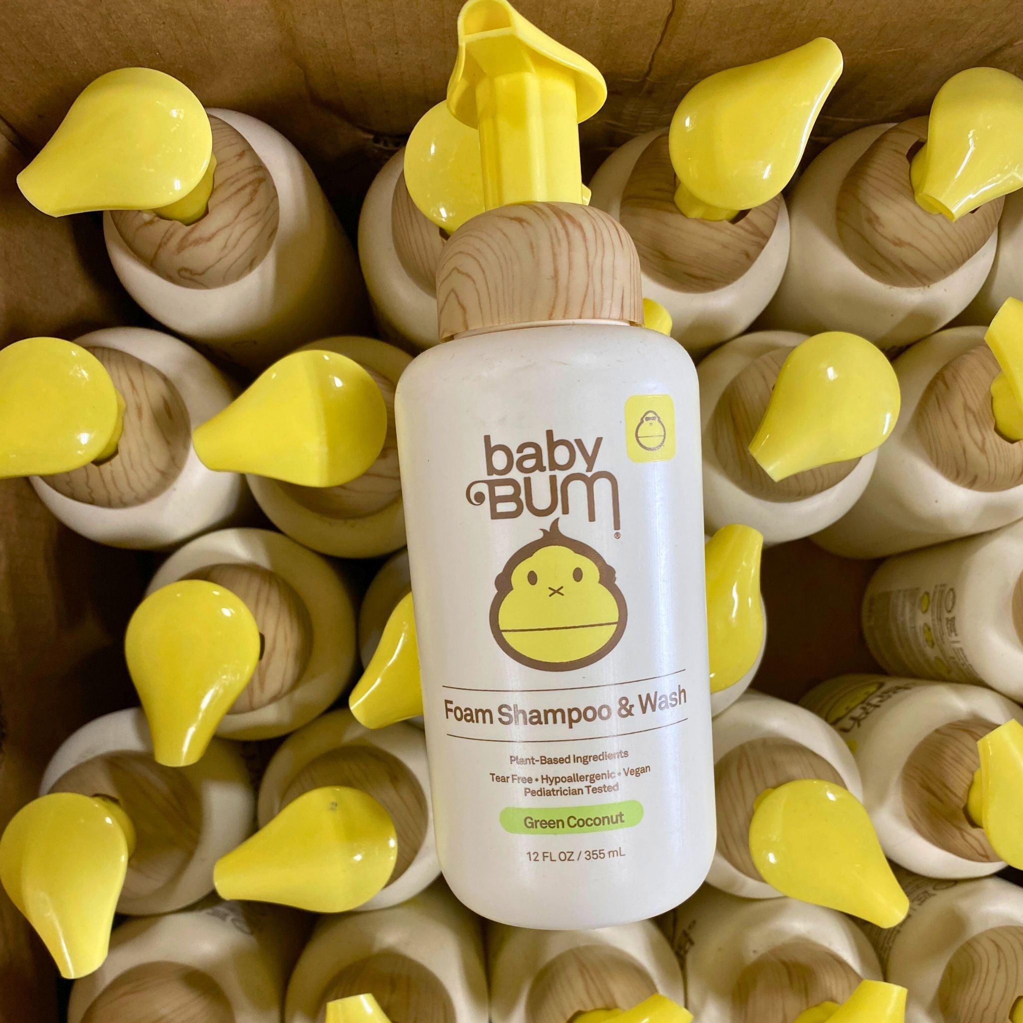 Baby Bum Foam Shampoo & Wash - Green Coconut Scent, Plant-Based Formula, 12oz (48-Pack) - Gentle Baby Bath & Hair Care for Sensitive Skin