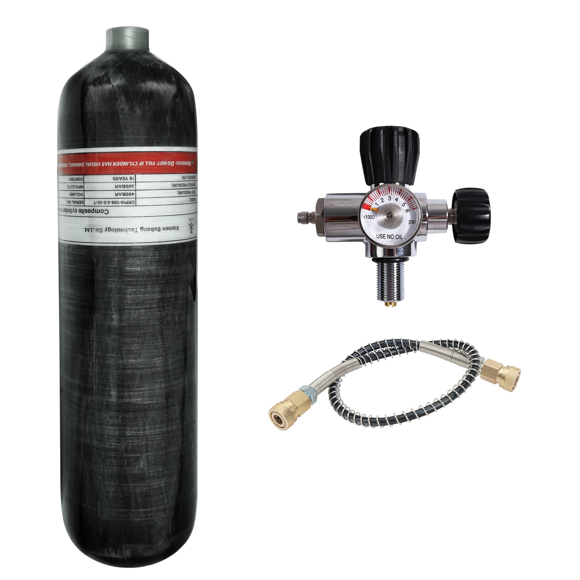 TUXING 3L 4500psi Carbon Fiber Air Tank - Empty PCP Air Bottle with Valve Regulator Gauge for Paintball, Scuba Diving & Airgun Refilling - Portable High Pressure Air Storage Solution