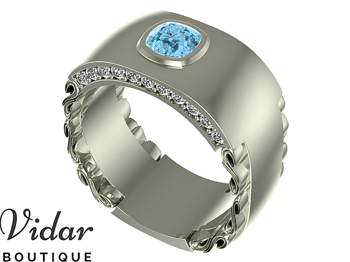 Unique Aquamarine Wedding Band for Men – Handcrafted Sterling Silver Ring for Engagement, Anniversary & Special Occasions