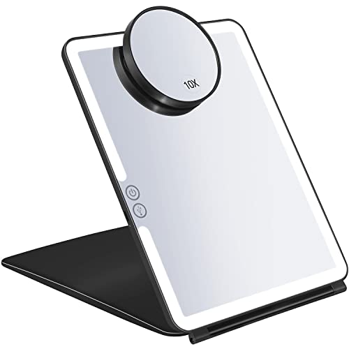 KEDSUM Rechargeable LED Makeup Mirror with Cover - Touch Screen Dimming, 10X Magnification & Travel Mirror for Vanity - Perfect for Home, Travel & Professional Makeup Application