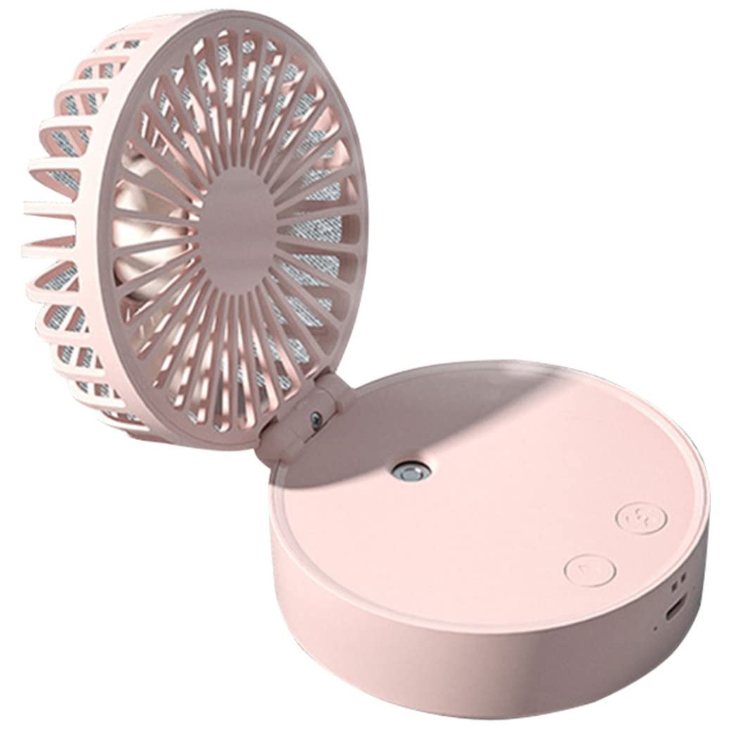Ecojoy Portable Foldable Handheld Misting Fan with 2000mAh Battery, 7-Color Night Light - Hanging & Personal Cooling Fan for Outdoor, Travel, Camping, Office, and Home Use (Pink)