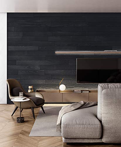 **NaturaPlank Peel and Stick Real Wood Wall Panels with 3M Adhesive Tape, Chic Black (16.25 sq.ft/Box) – Easy DIY Installation for Bedroom, Living Room, and Office Decor**