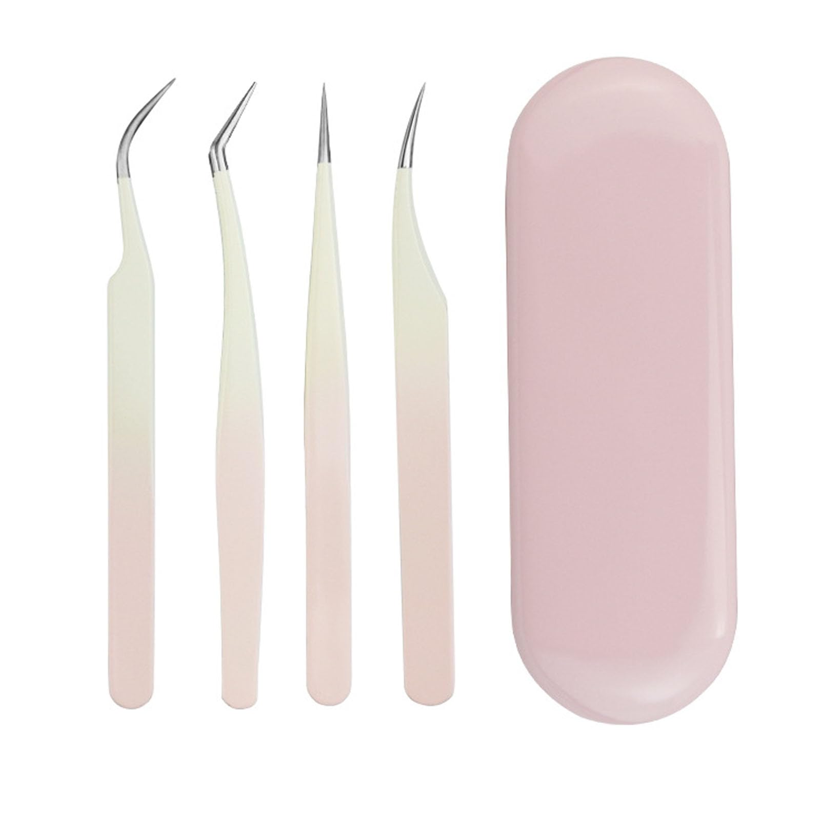 4Pcs Professional Stainless Steel Eyelash Extension Tweezers Set with Storage Box - Precise Lash Tools for Home & Salon Use - Perfect for DIY Eyelash Extensions, Volume Lashes & Beauty Treatments (Pink)