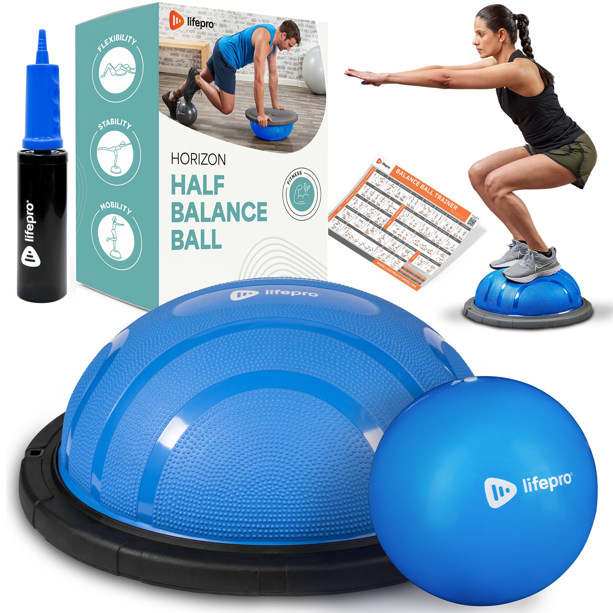 Lifepro Half Balance Ball Trainer - Stability Exercise Ball for Core Workouts, Yoga, Pilates & Physical Therapy - Non-Slip Home Gym Equipment for Balance Training & Fitness - Perfect for Home, Office & Rehabilitation Centers