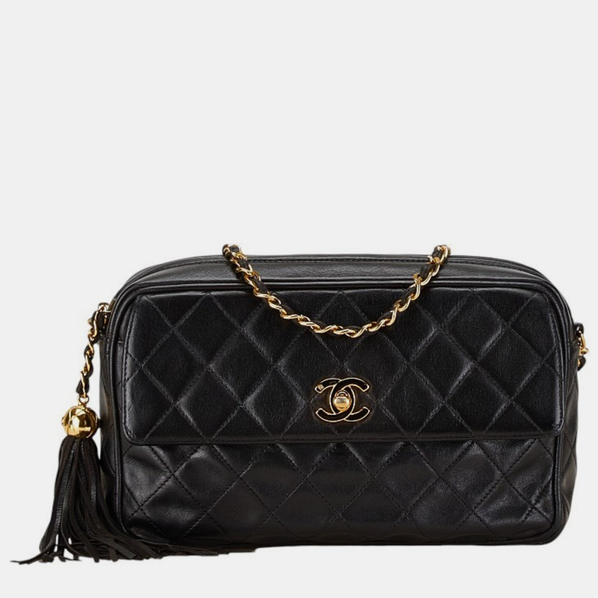Luxury Black Lambskin Matelasse Coco Mark Chain Shoulder Bag for Women - Elegant Crossbody Purse for Date Night, Office & Evening Events