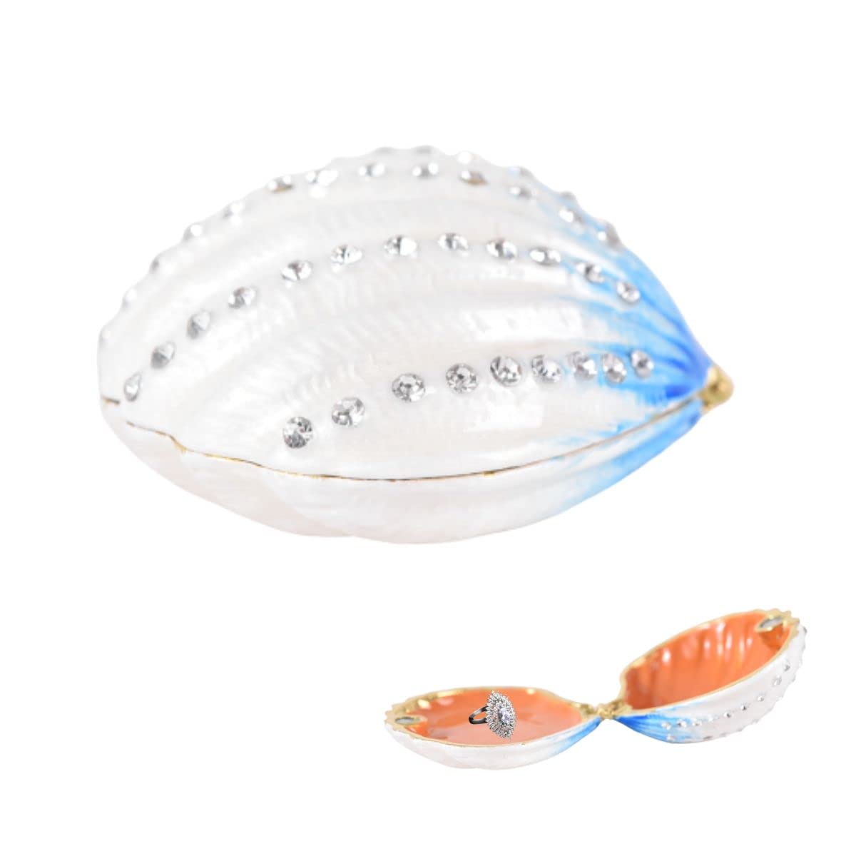Seashell Ring Box - Jewelry Holder & Pearl Collection Gift for Wedding & Beach Party