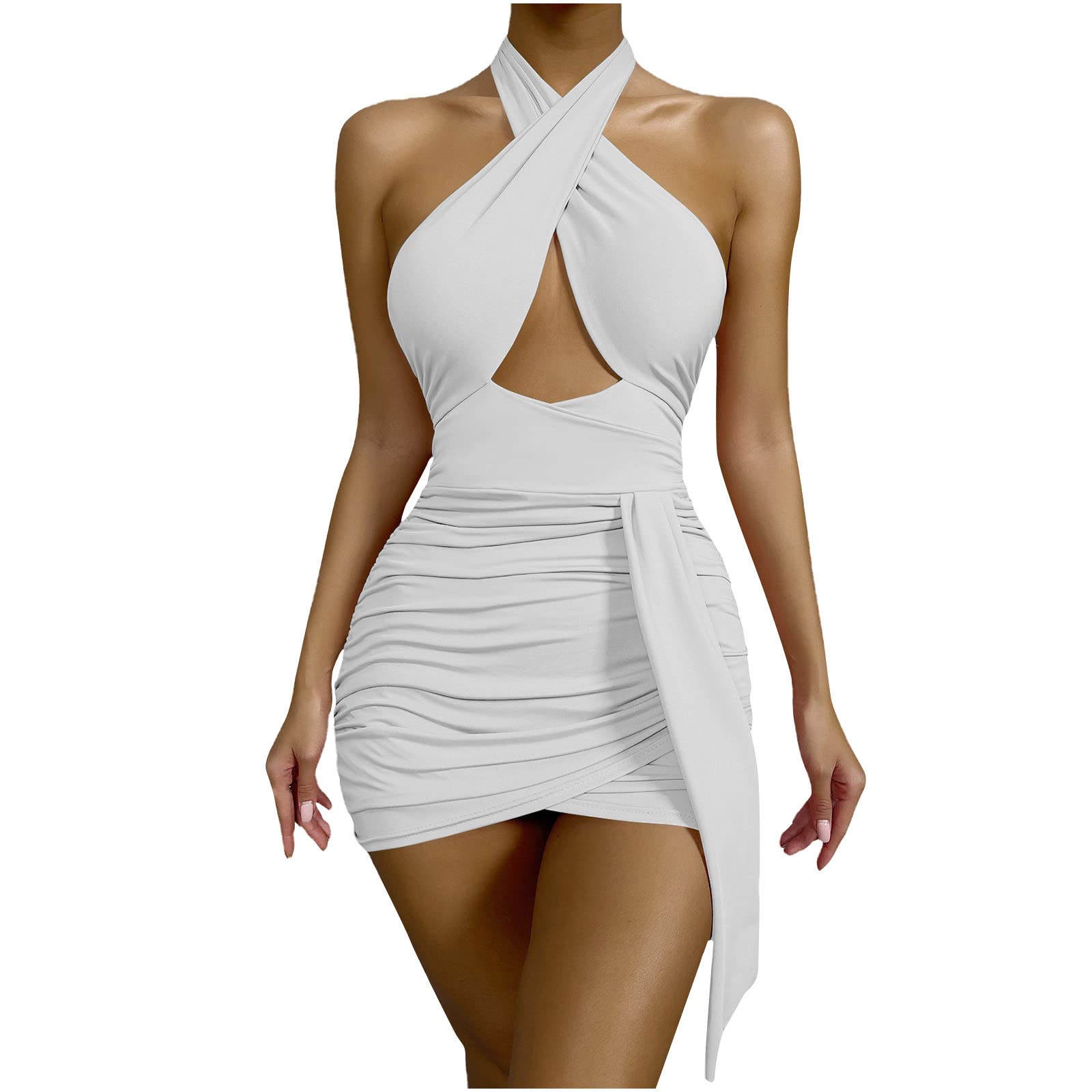 Sexy Halter Neck Backless Mini Dress for Women - Summer Casual Sleeveless Cotton A-Line Beach Dress with Spaghetti Straps | Perfect for Vacations, Pool Parties & Date Nights
