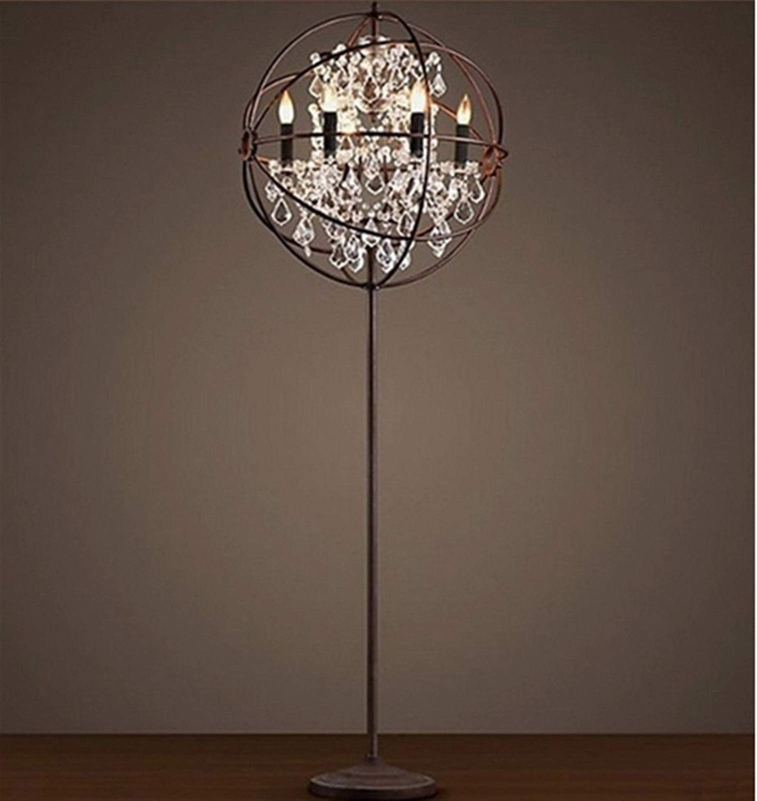 JSJJAJN Retro Industrial Floor Lamp - Iron Globe Crystal Design, Standing Lamp for Living Room, Bedroom, Loft - Yellow Lampshade (Perfect for Reading Nook, Home Office & Modern Interior Decor)
