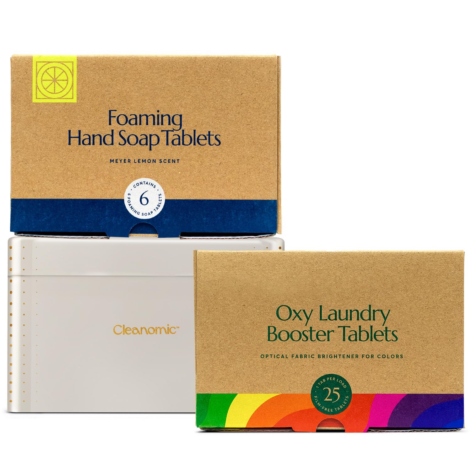 Eco-Friendly Foaming Hand Soap Tablets & Oxy Laundry Booster Tablets Bundle with Reusable Tin | Zero Waste Cleaning Solution for Home, Travel & Camping