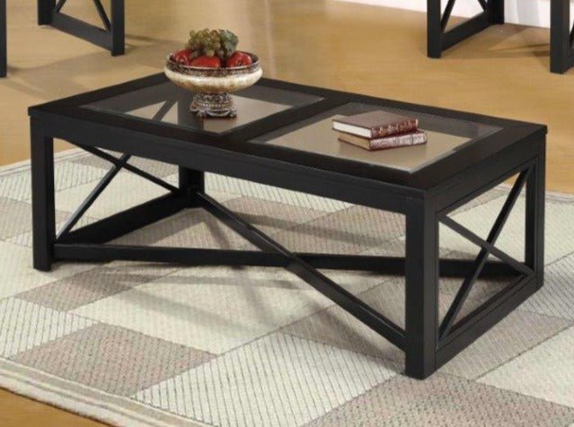 Modern Espresso Wood Coffee Table with Tempered Glass Top & X-Shaped Skirts - Perfect for Living Room, Lounge & Office Decor