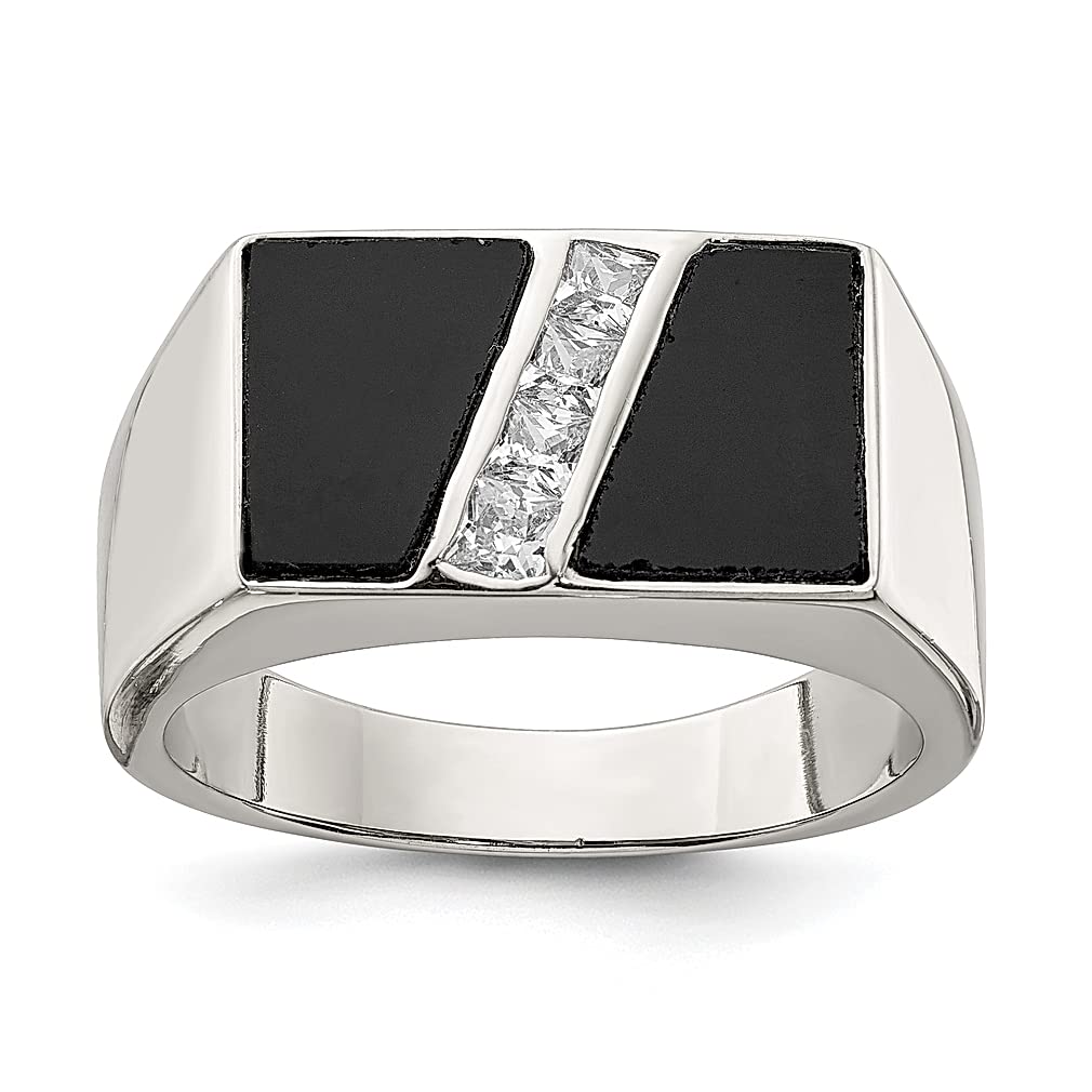 **925 Sterling Silver Men's Black Onyx Band Ring – Genuine Gemstone, CZ Accents – Fine Jewelry Gift for Dad, Husband, Boyfriend – Perfect for Weddings, Anniversaries & Special Occasions**