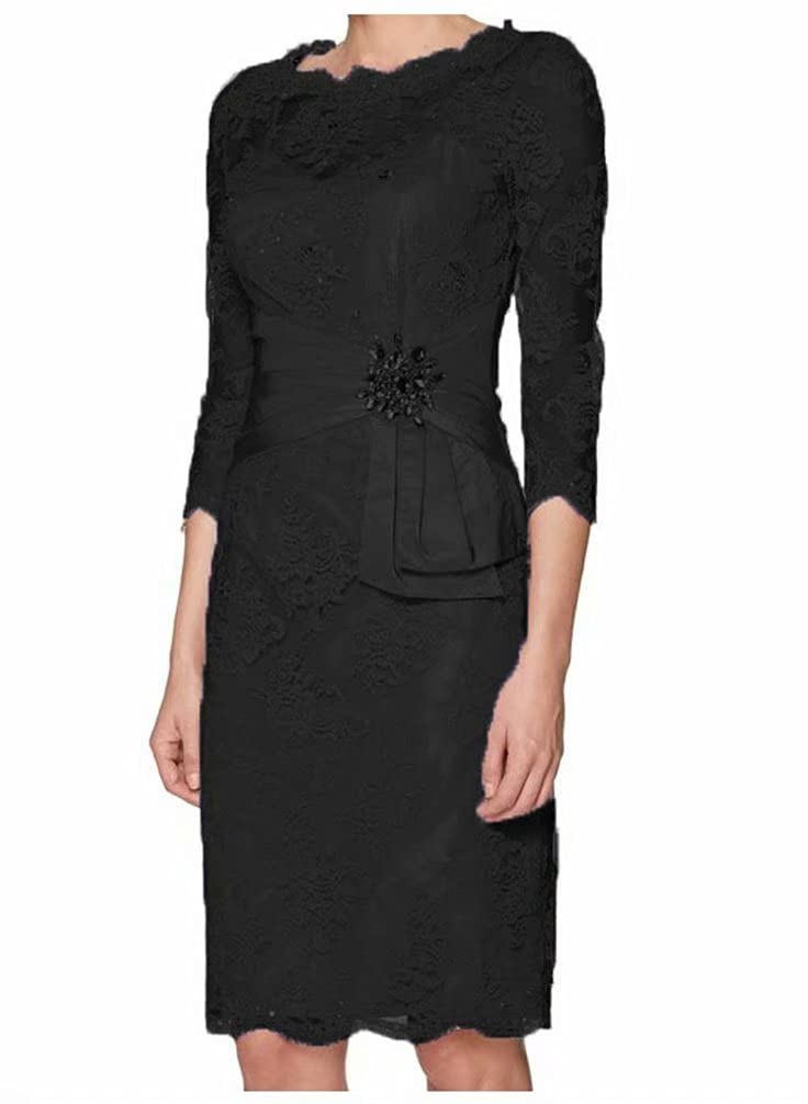 Elegant Short Sheath Mother of The Bride Dress with 3/4 Sleeves - Formal Evening Party Gown for Women | Wedding Guest, Cocktail Reception & Special Occasions