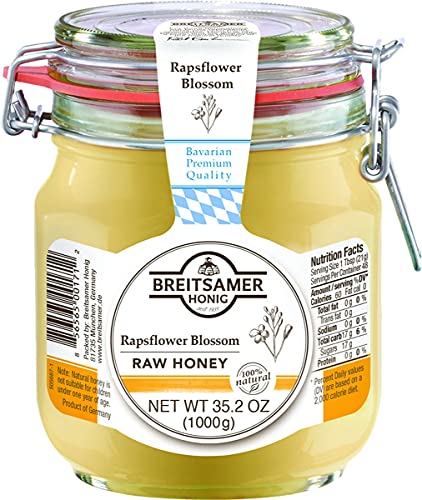 Breitsamer Honey Flip-Top Jar, Rapeseed Blossom Honey, 35.27oz (1kg) - 3 Pack | Pure Natural Honey for Tea, Baking & Breakfast | Perfect for Gifts & Pantry Storage