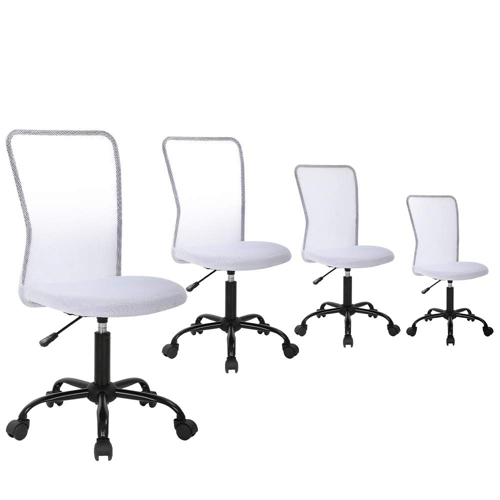 Ergonomic Mesh Office Chair - Adjustable Height Mid Back Computer Desk Chair with Swivel & Rolling Wheels, No Armrest Modern Task Chair for Home Office, White - Perfect for Long Work Hours & Gaming Sessions
