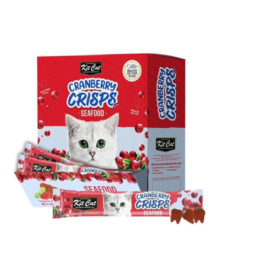 Kit Cat Cranberry Crisps 20g - Natural Cat Treats with Real Chicken, Beef, Lamb, Salmon, Seafood & Tuna - Grain-Free & Healthy Snacks for Cats - Perfect for Training, Rewards & Bonding with Your Feline Friend