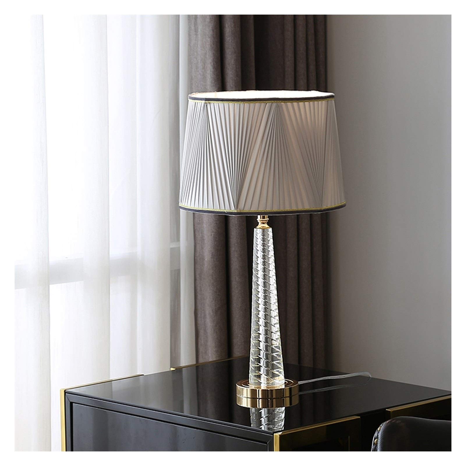 Modern Crystal Gray Drum Shade Desk Lamp - Swirl Fluted Table Lamp for Living Room, Bedroom & Nightstand - Elegant Lighting for Home Office, Study & Reading Nook
