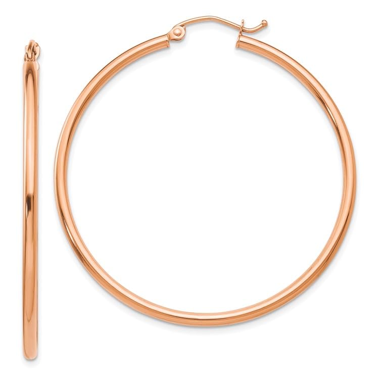 14K Rose Gold 2mm Lightweight Tube Hoop Earrings for Women - Dainty Minimalist Everyday Jewelry - Perfect for Work, Date Night & Special Occasions