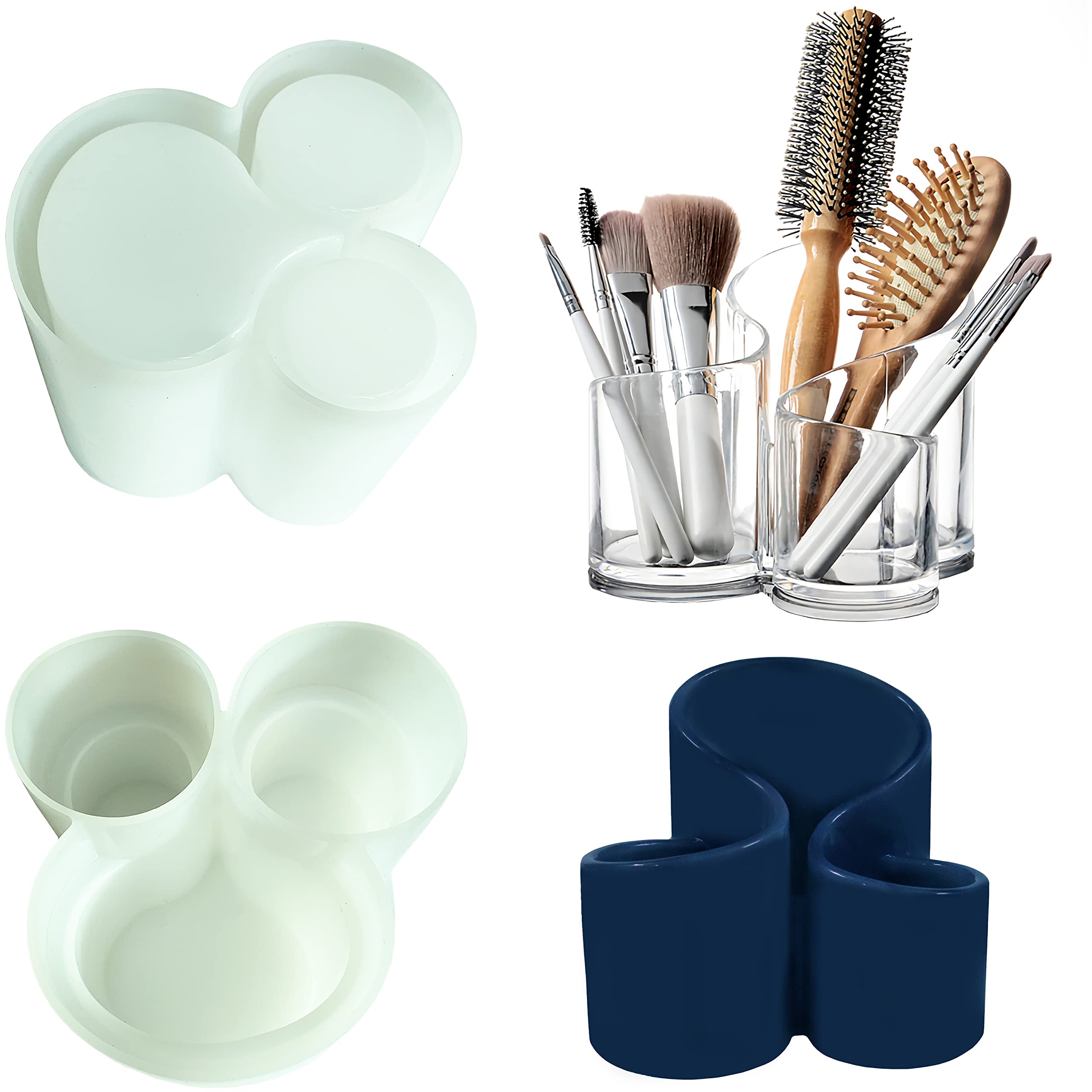 Silicone Resin Storage Box - 3 Slot Pen Holder, Makeup Brush Organizer & Jewelry Storage | DIY Clay Casting Mold | Perfect for Home, Office & Craft Room Organization