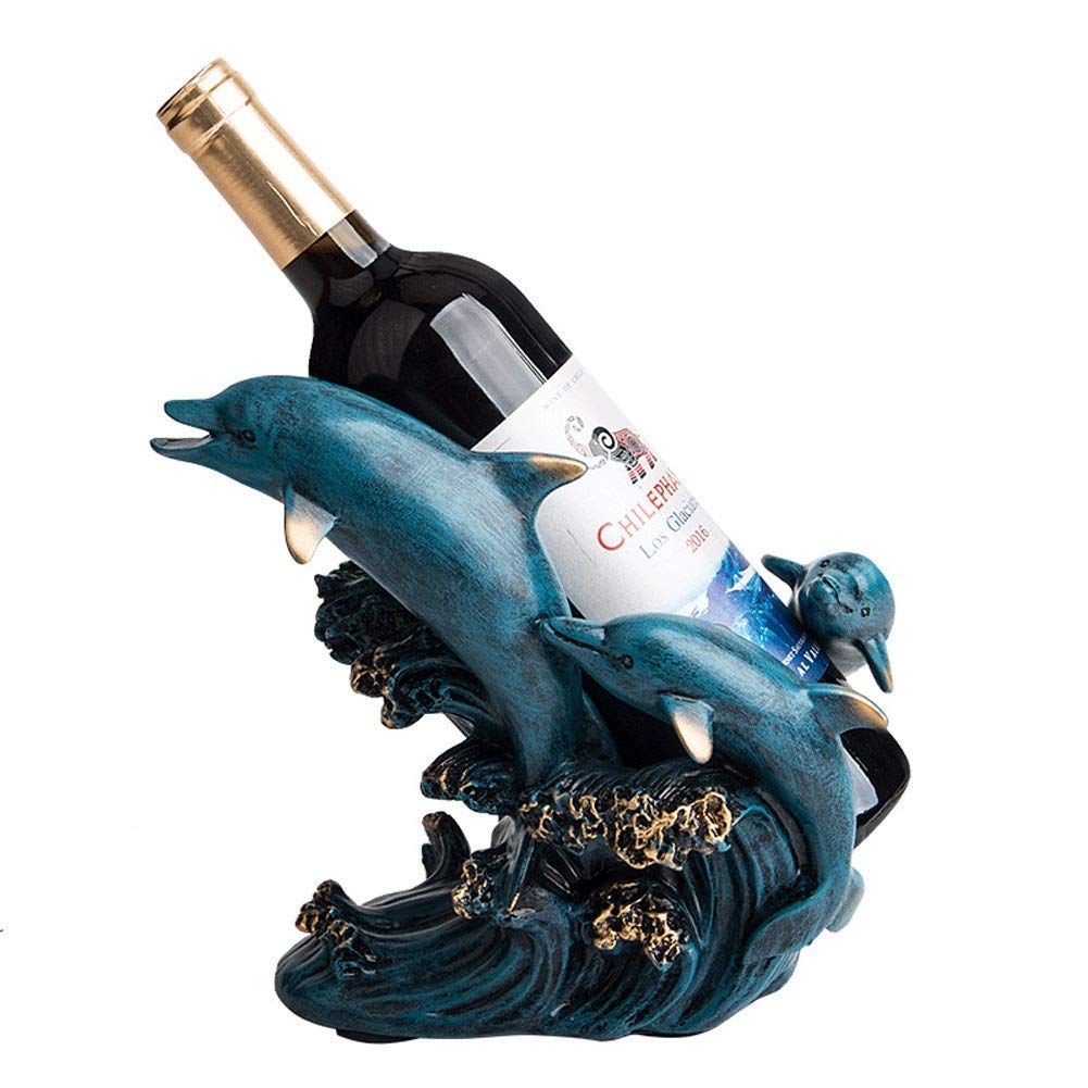 Dolphin-Shaped Freestanding Wine Rack - Decorative Tabletop Wine Bottle Holder Display Stand - Resin Craft for Bar, Kitchen Countertop & Home Decor (Blue) - Perfect for Wine Storage, Gift Giving & Coastal-Themed Decor