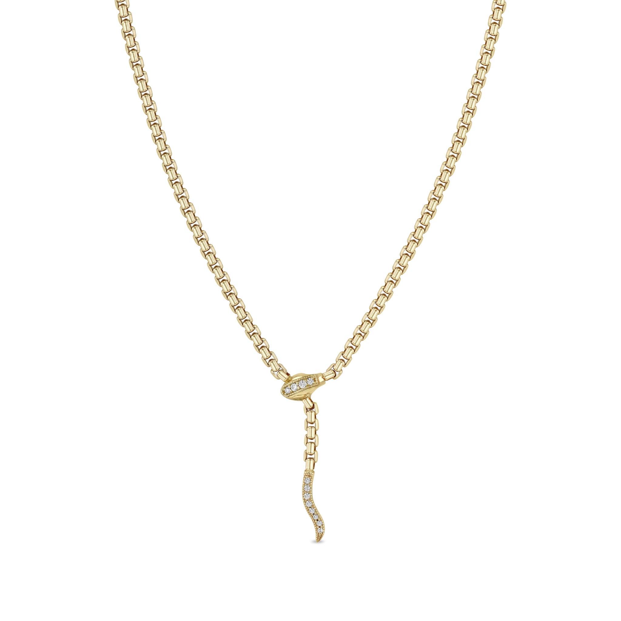 14K Gold Pave Diamond Serpent Box Chain Necklace for Women - Elegant Layered Jewelry Gift for Birthday, Anniversary & Valentine's Day